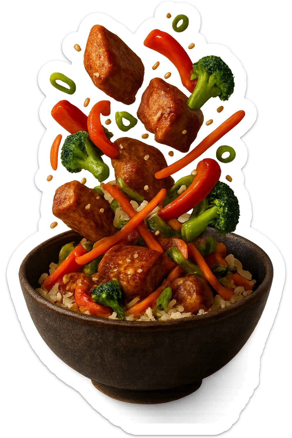 bowl in cui cade cibo da ristorante, iperrealistico 4k sticker