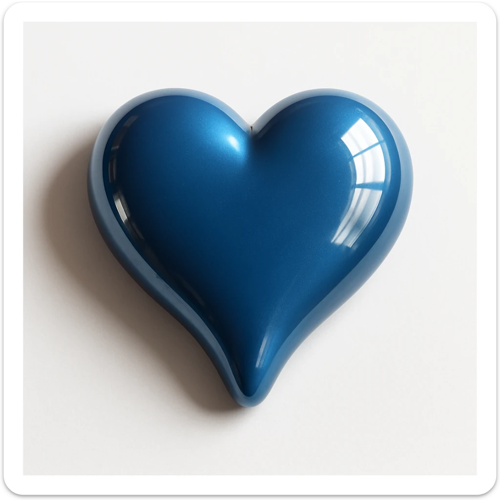 Refine the photorealistic blue heart pistol: increase the realism, add subtle metallic reflections, enhance the glossy finish, and improve the heart shape details, on a white background. Maintain photorealistic style with subtle metallic reflections and glossy finish. sticker