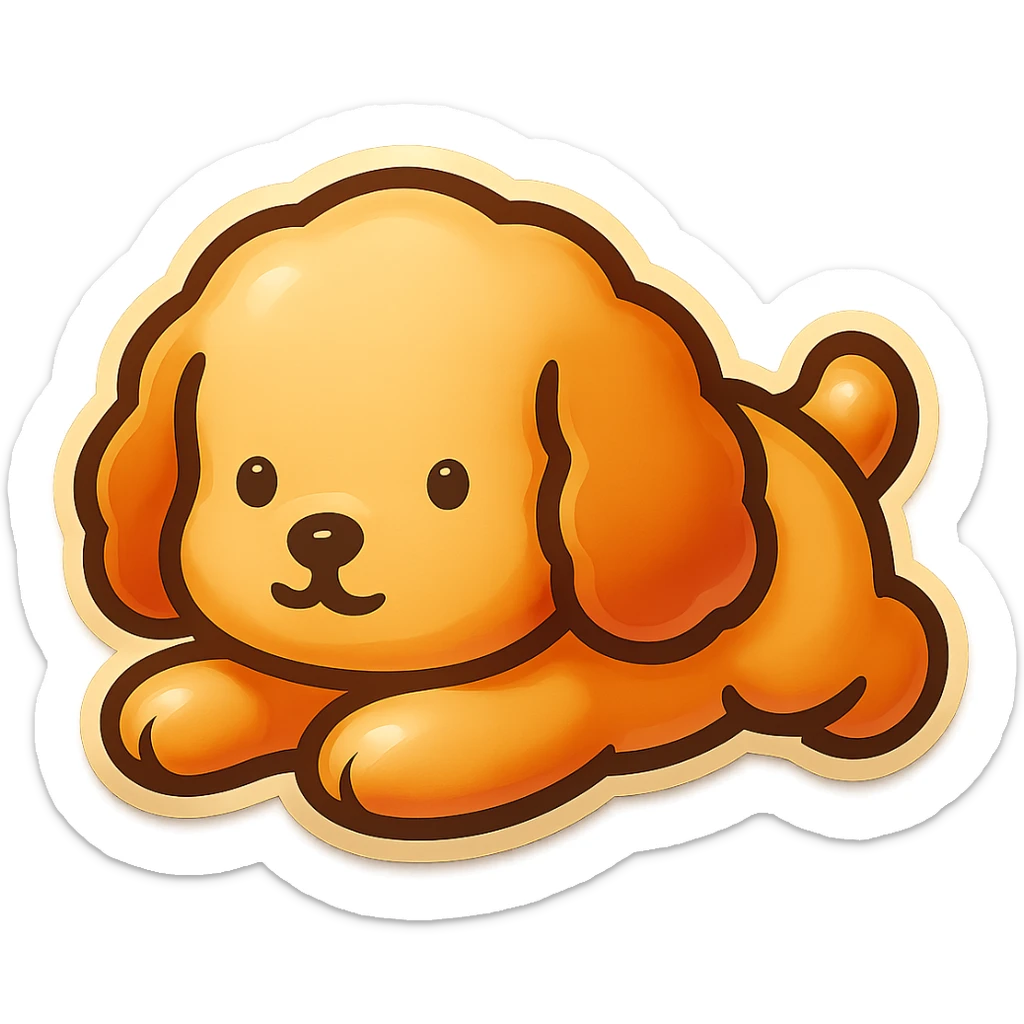 Remove the white outline from the sticker of the cute dog character lying on its belly, keep the white background and maintain the original retro stickers style. sticker