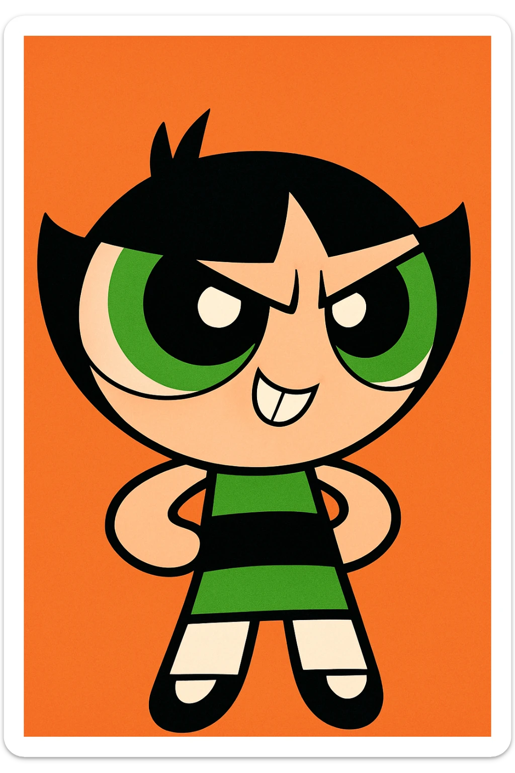 Powerpuff Girls character with a mischievous emotion, cartoon style, vibrant colors sticker