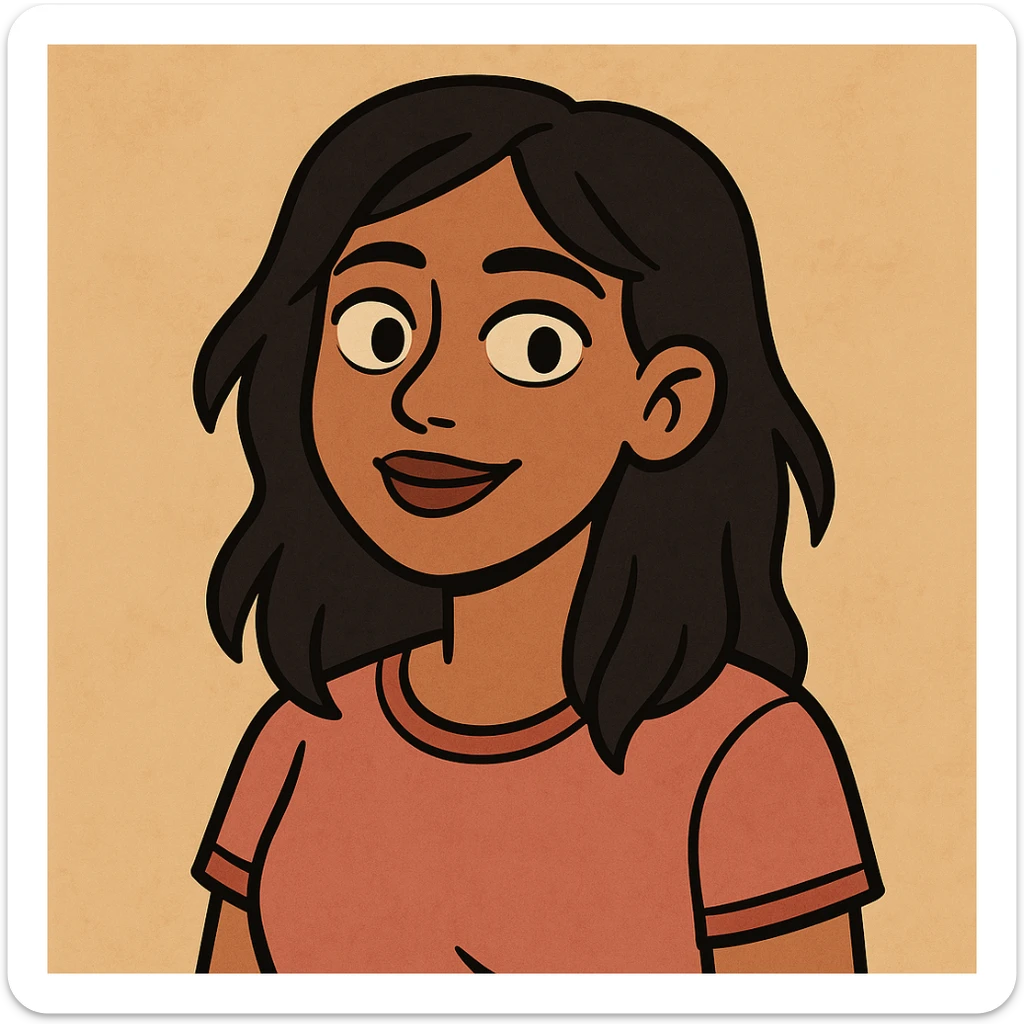 joven morena de pelo negro, cartoon style sticker