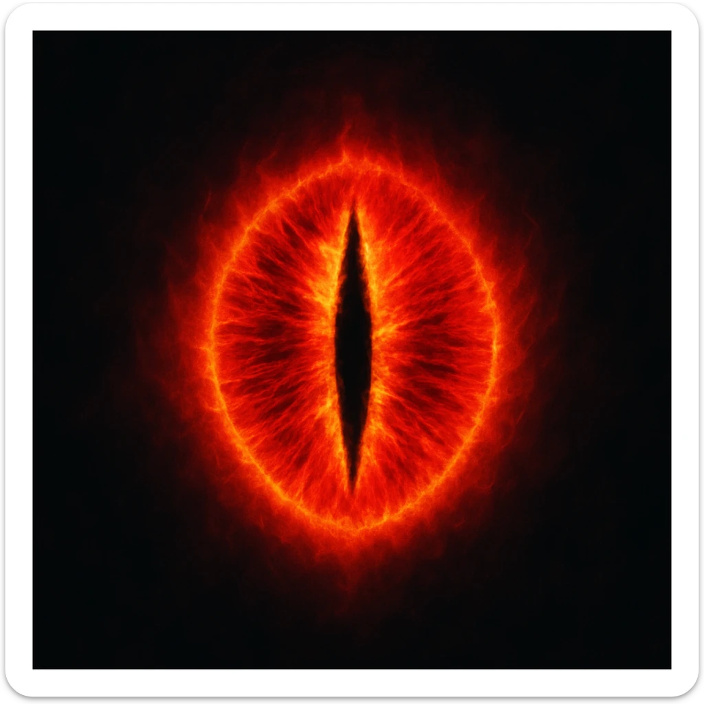 the Eye of Sauron, stylized as a glowing red and yellow eye, with a dark background sticker