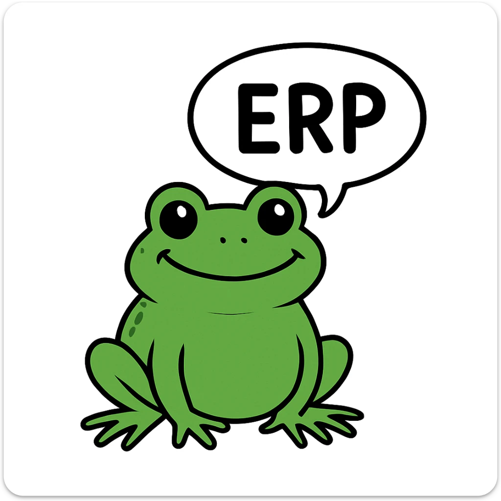 Change the sign to a speech bubble that says 'ERP', keep the frog and style the same. The original style is a green bufo frog meme style. sticker