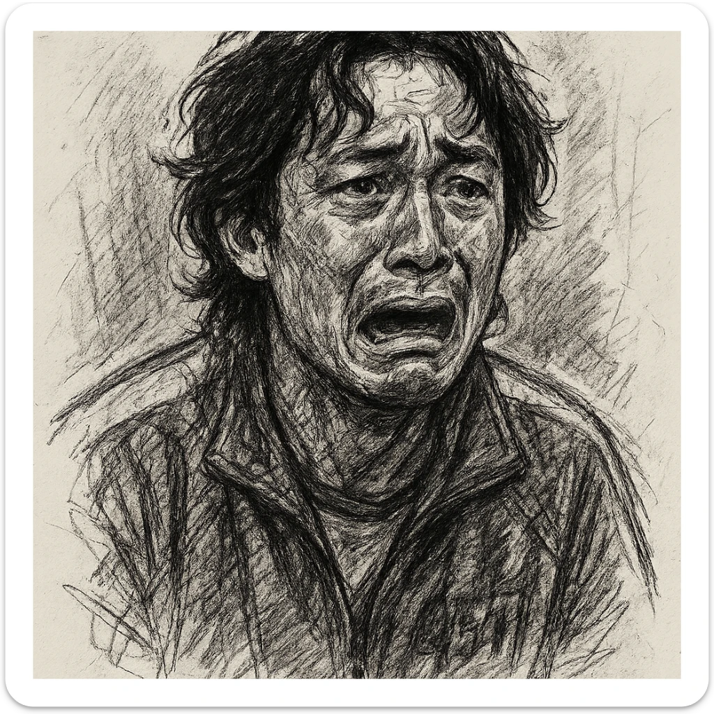 Fourth Squid Game Season 2 character, individual portrait, black and white, no color, pencil sketch style, dramatic expression sticker