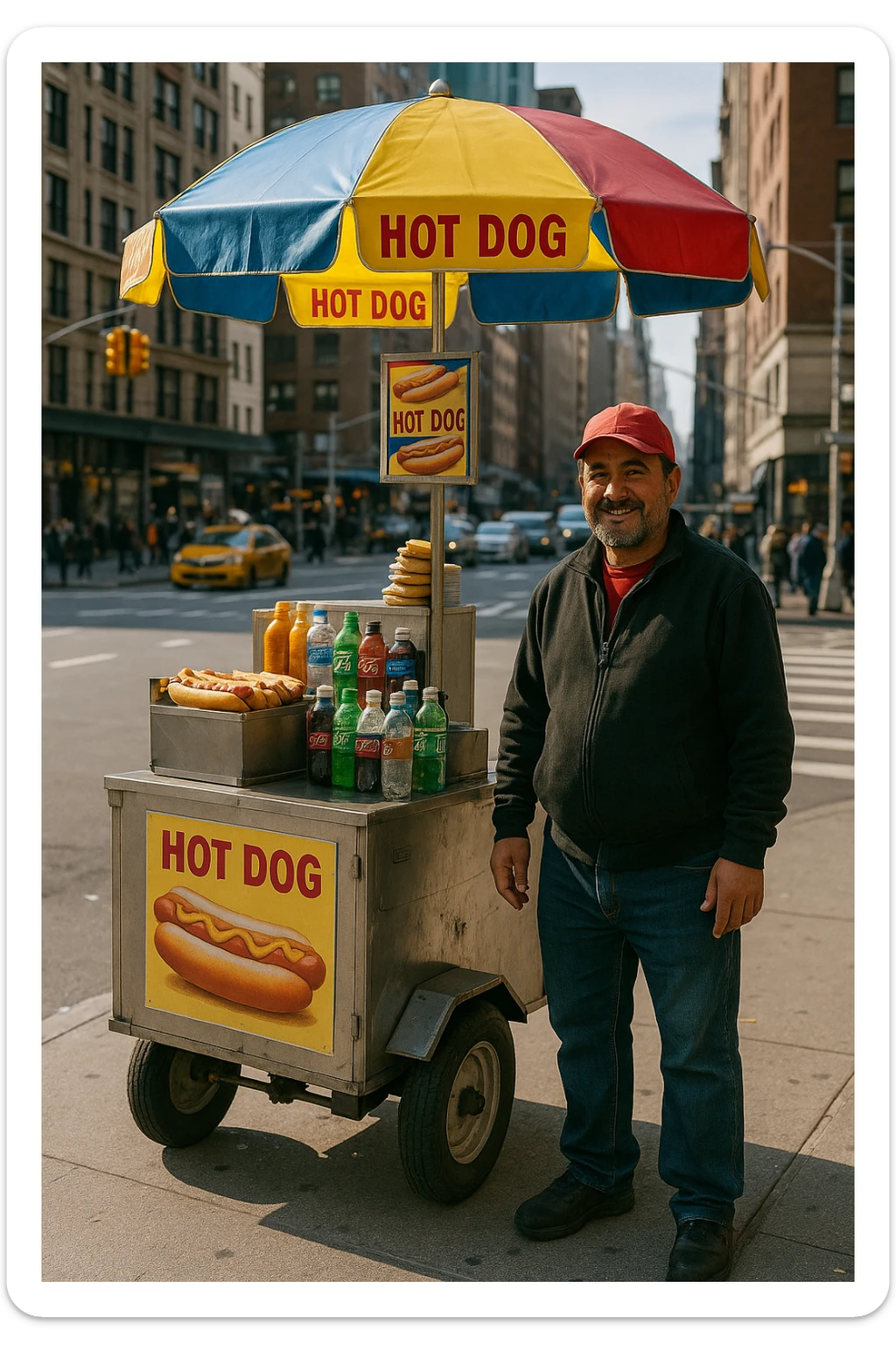 hotdog seller in New York with cart sticker