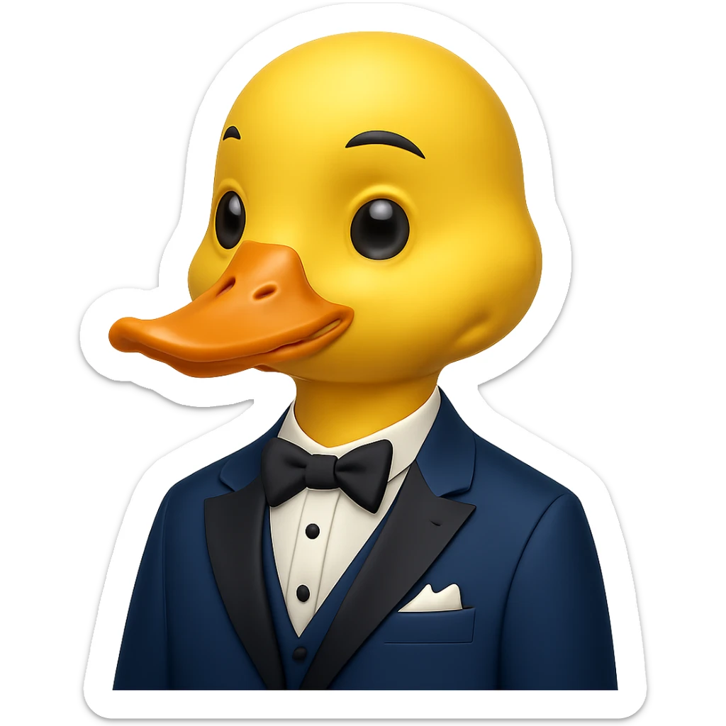 Change the suit to blue, keep the yellow duck gentlemanly, in apple emoji style, with no background. sticker
