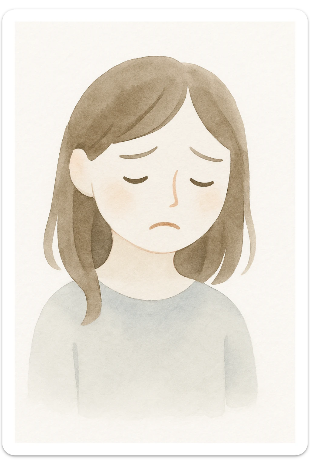 sad girl, gentle brushstrokes, emotional expression, watercolor style sticker