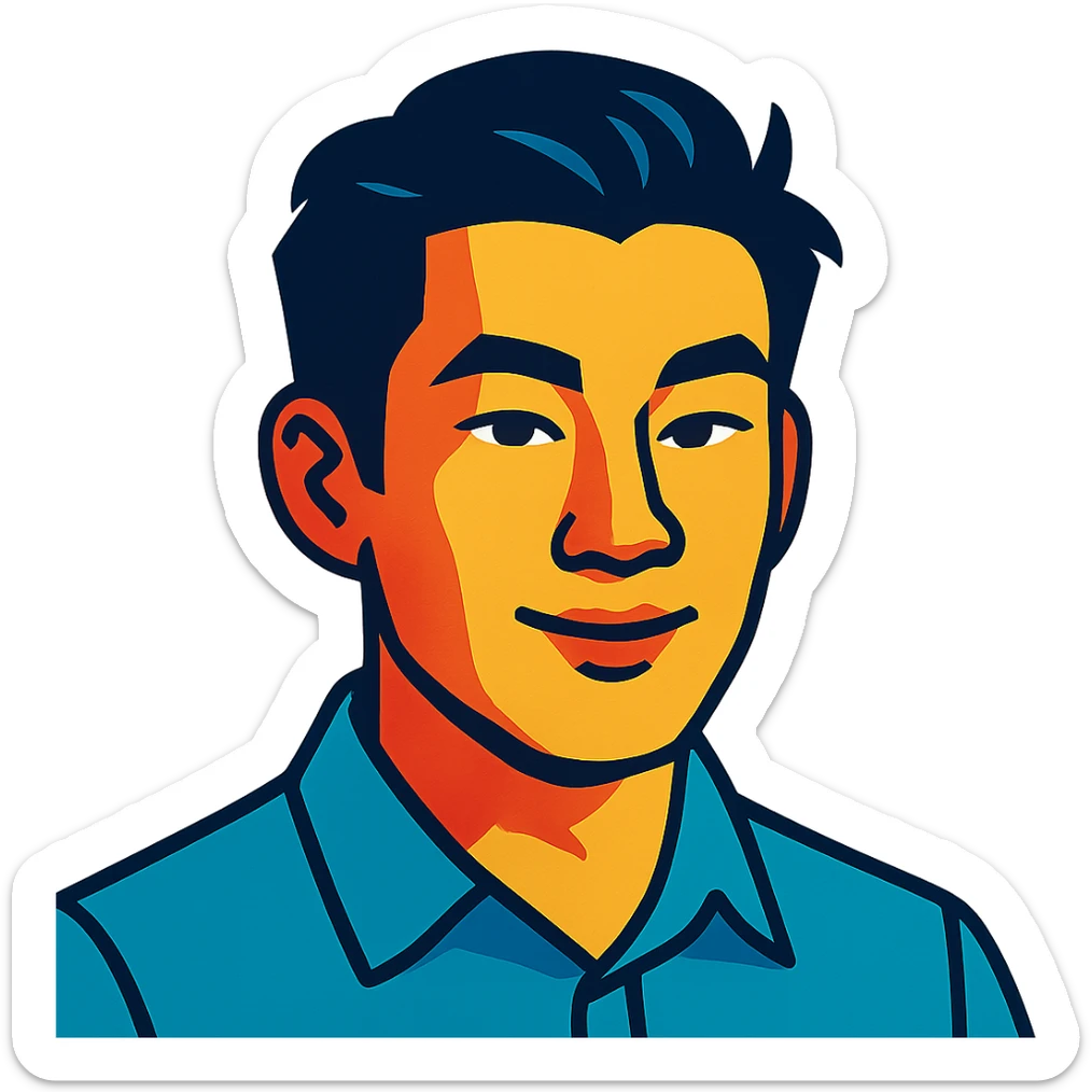 vibrant toon style portrait of a black haired handsome Chinese man sticker