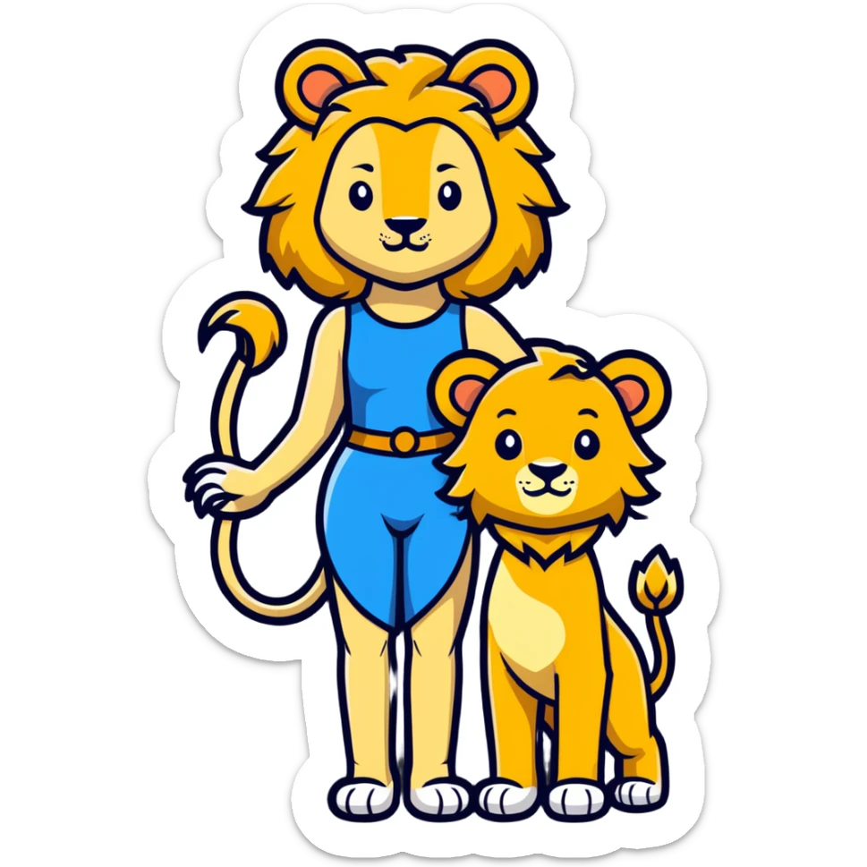 golden haired anthropomorphic lion girl, human face and body, lioness ears sticker