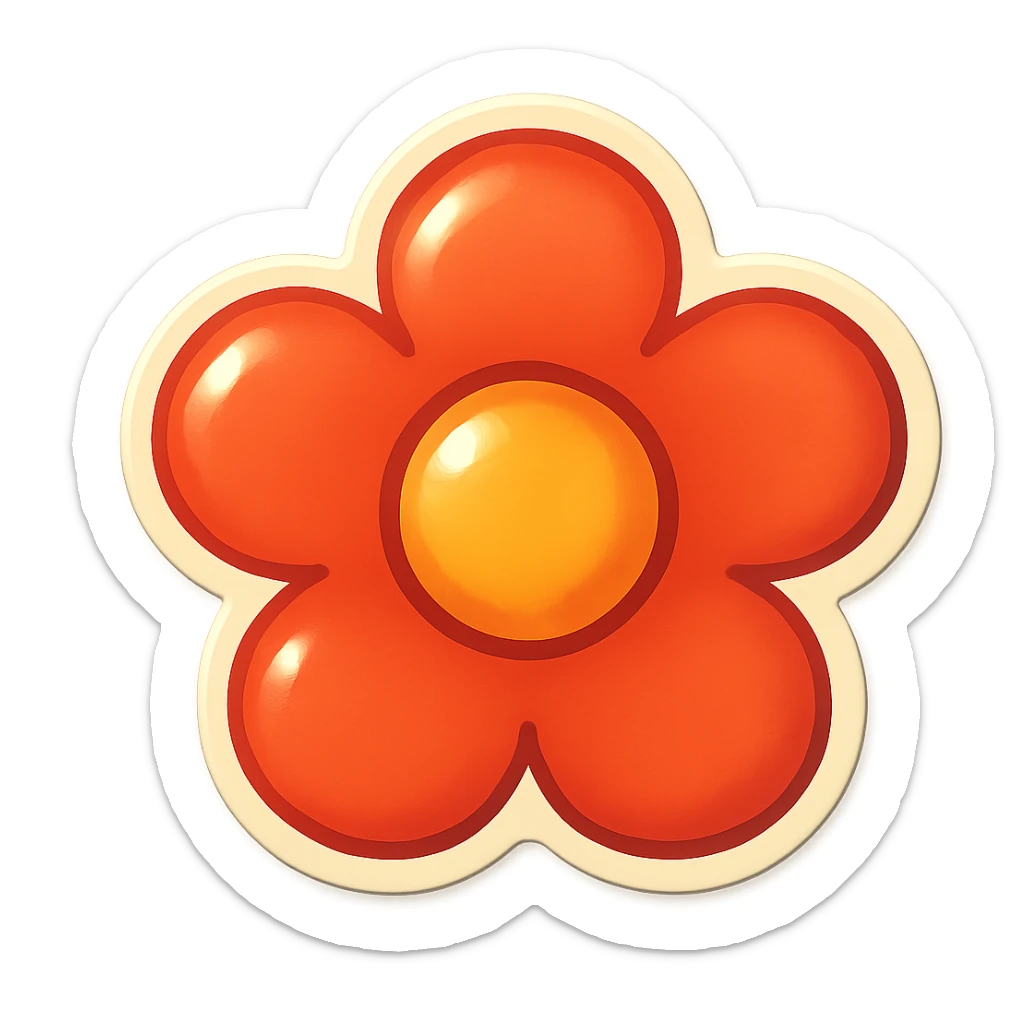 cartoon style sticker of a single flower symbol, simple and clear, no text sticker