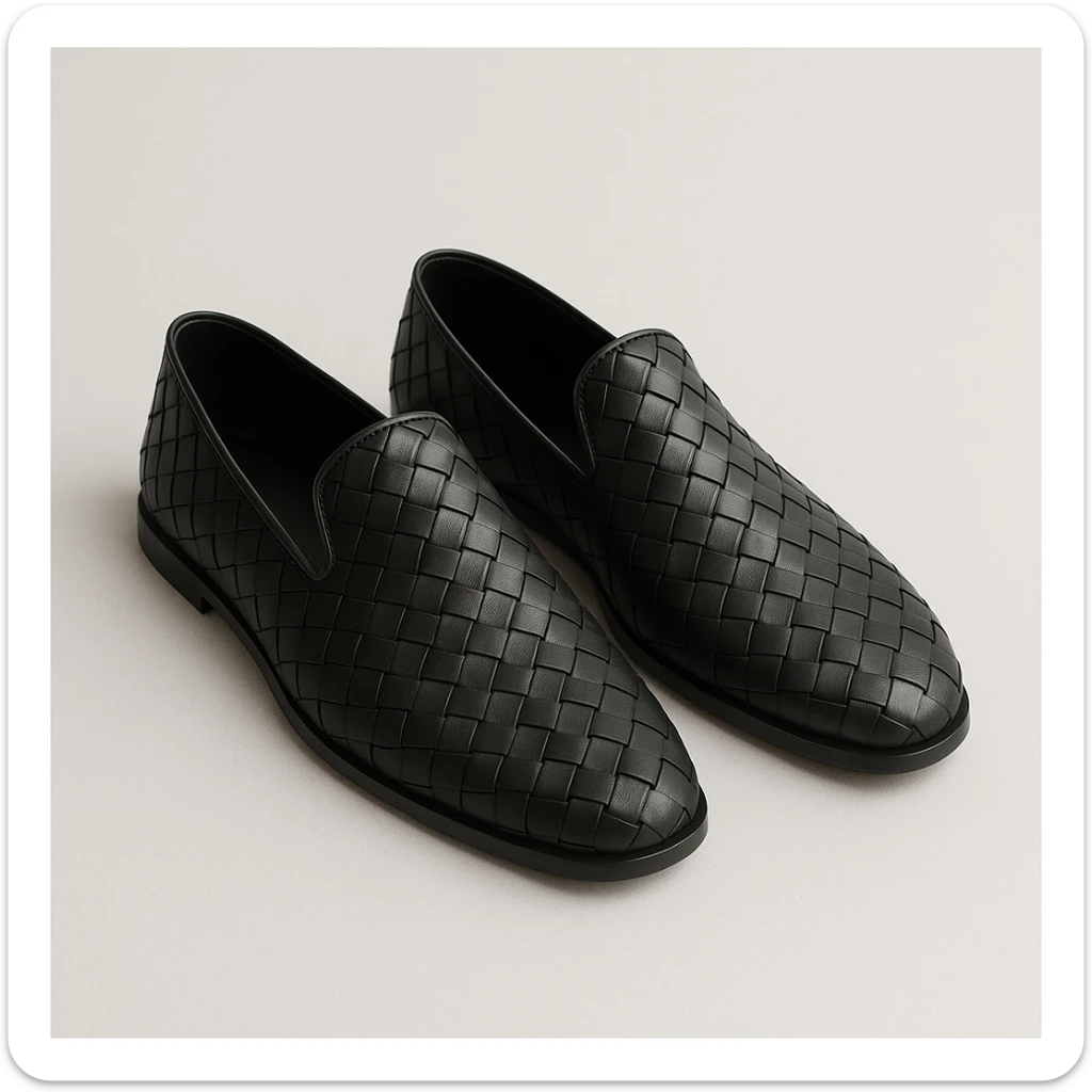 Bottega Veneta slip-on shoes, classic woven leather, minimalist and chic, simple background sticker