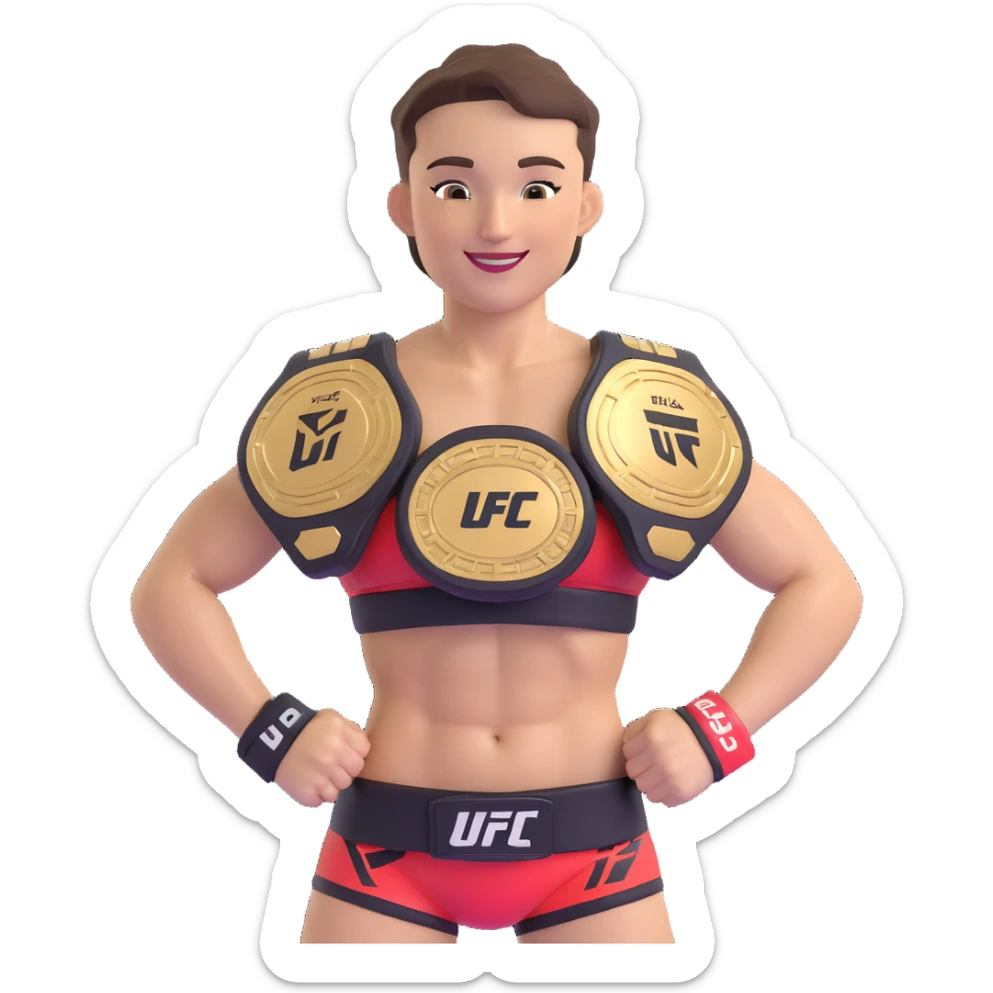 Ilia Topuria holding a UFC championship belt, smiling, athletic physique, short hair sticker