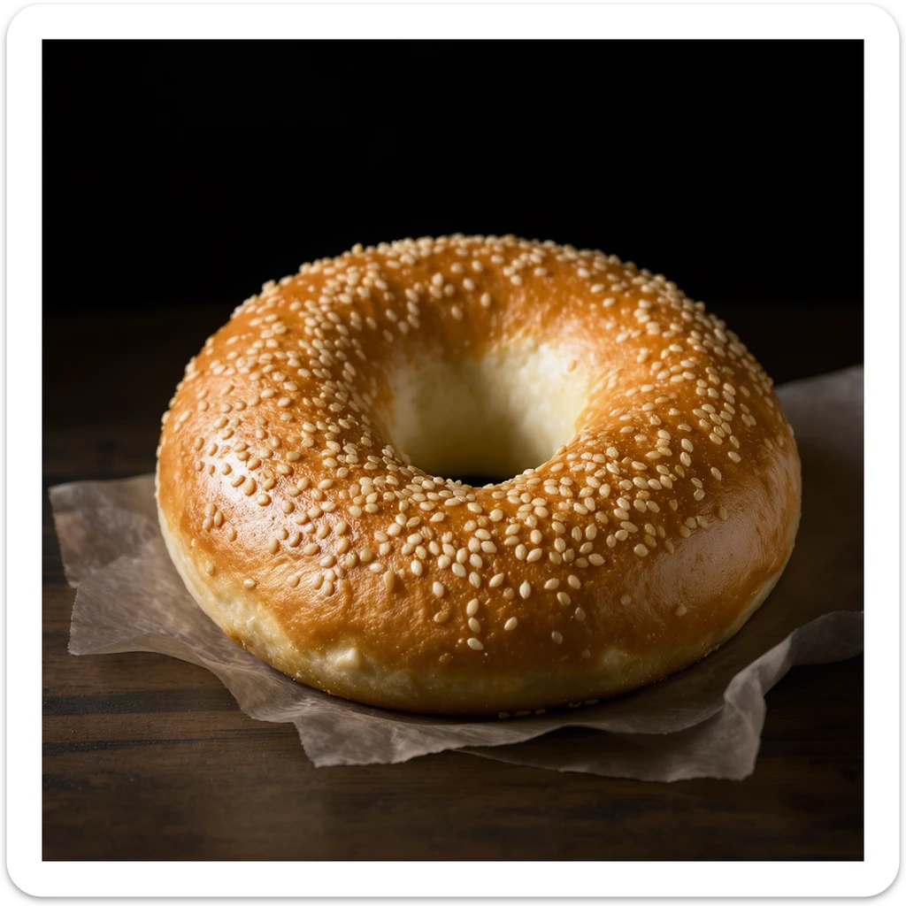 a simit, the Turkish sesame bagel, realistic style, highly detailed and photorealistic sticker