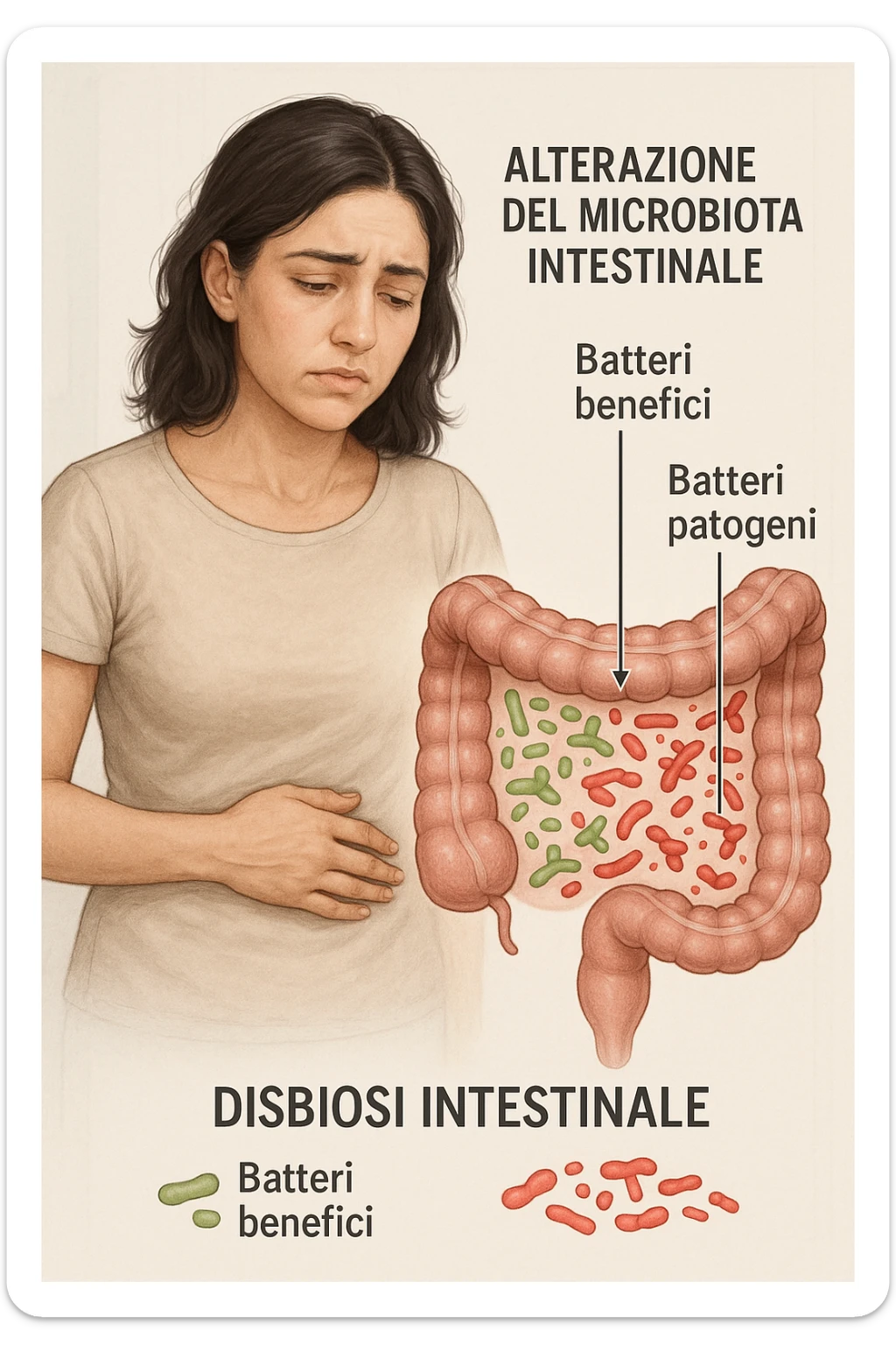 donna con alterazione del microbiota intestinale e molto specifica in italiano sticker