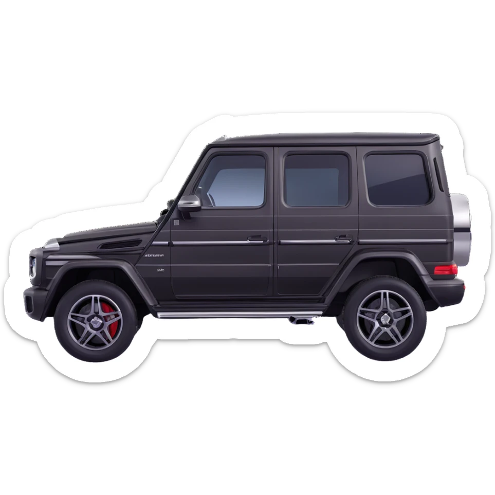 Simplify the Mercedes G-Class emoji by reducing some small details and lines while keeping the overall shape, color, and glossy, realistic style. Retain the side view and the realistic look with glossiness. sticker