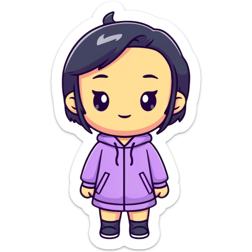 Cute female figurine in designer toy style, colorful, smooth plastic appearance, chibi proportions sticker