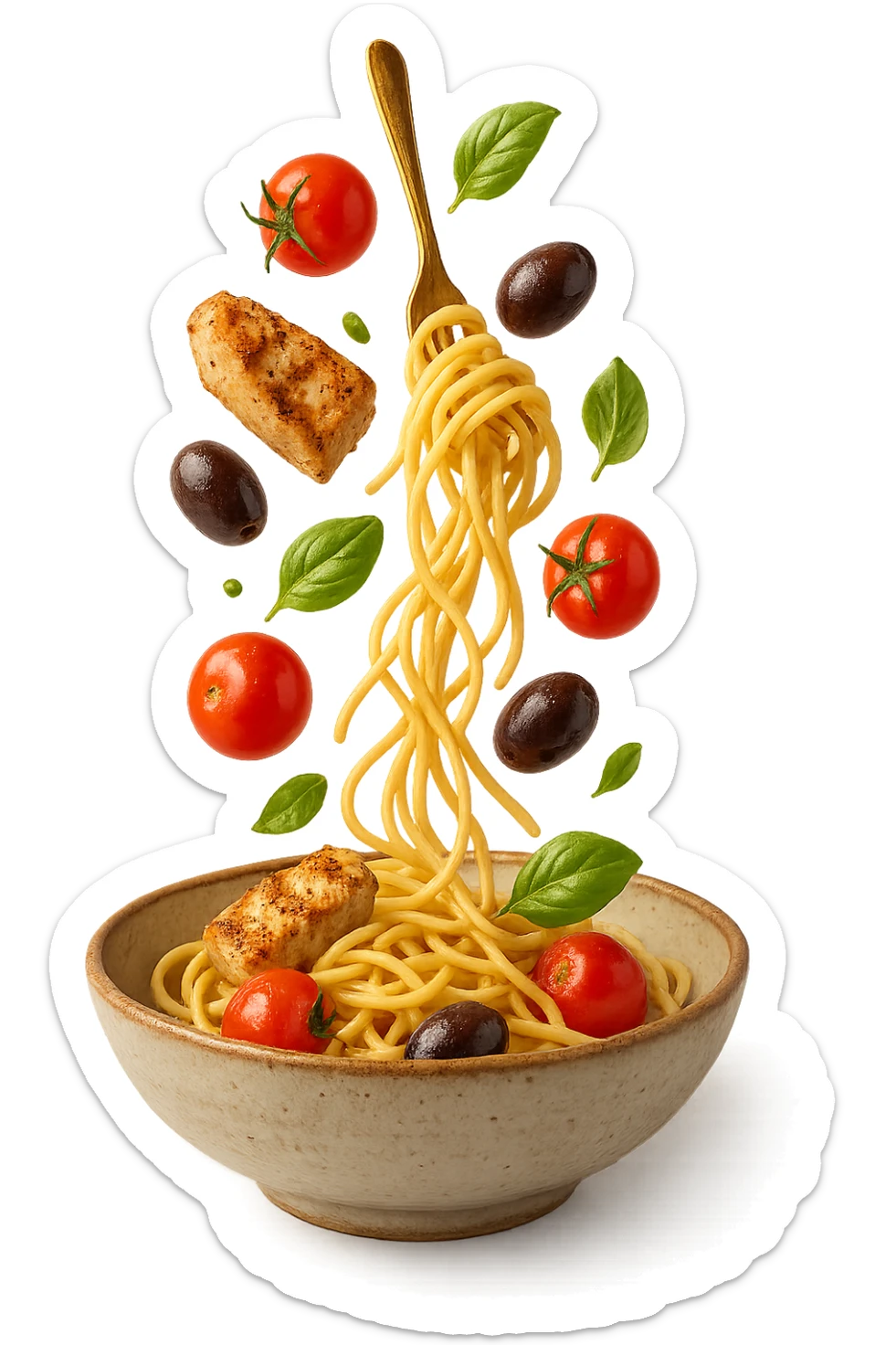 bowl in cui cade cibo da ristorante, iperrealistico 4k sticker