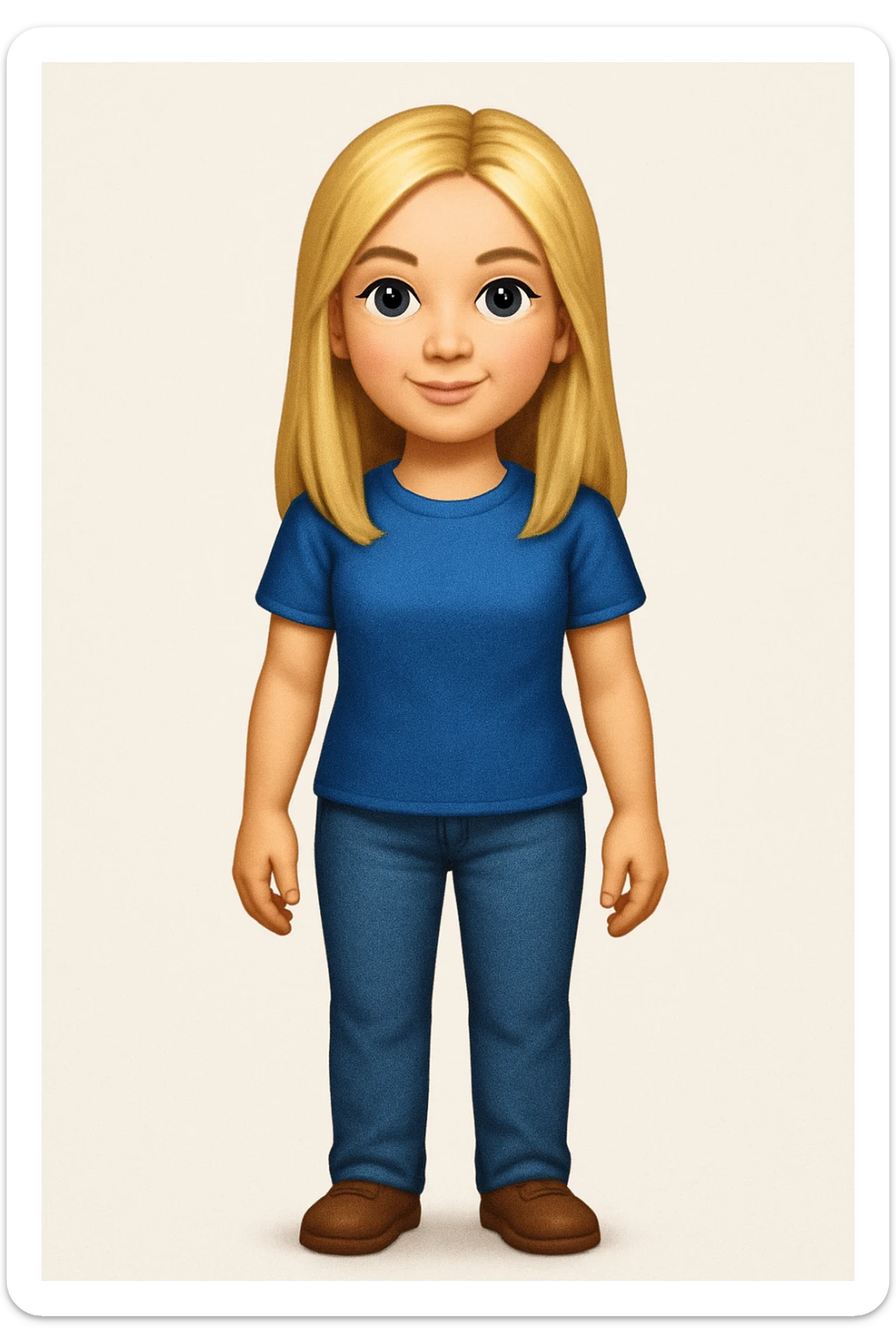 Сгенерируй мне в стиле детализированного емодзи девушку русской внешности, блондинку. В ПОЛНЫЙ РОСТ ОНИ И НЕ КАСАЮТСЯ КРАЕВ ИЗОБРАЖЕНИЯ sticker