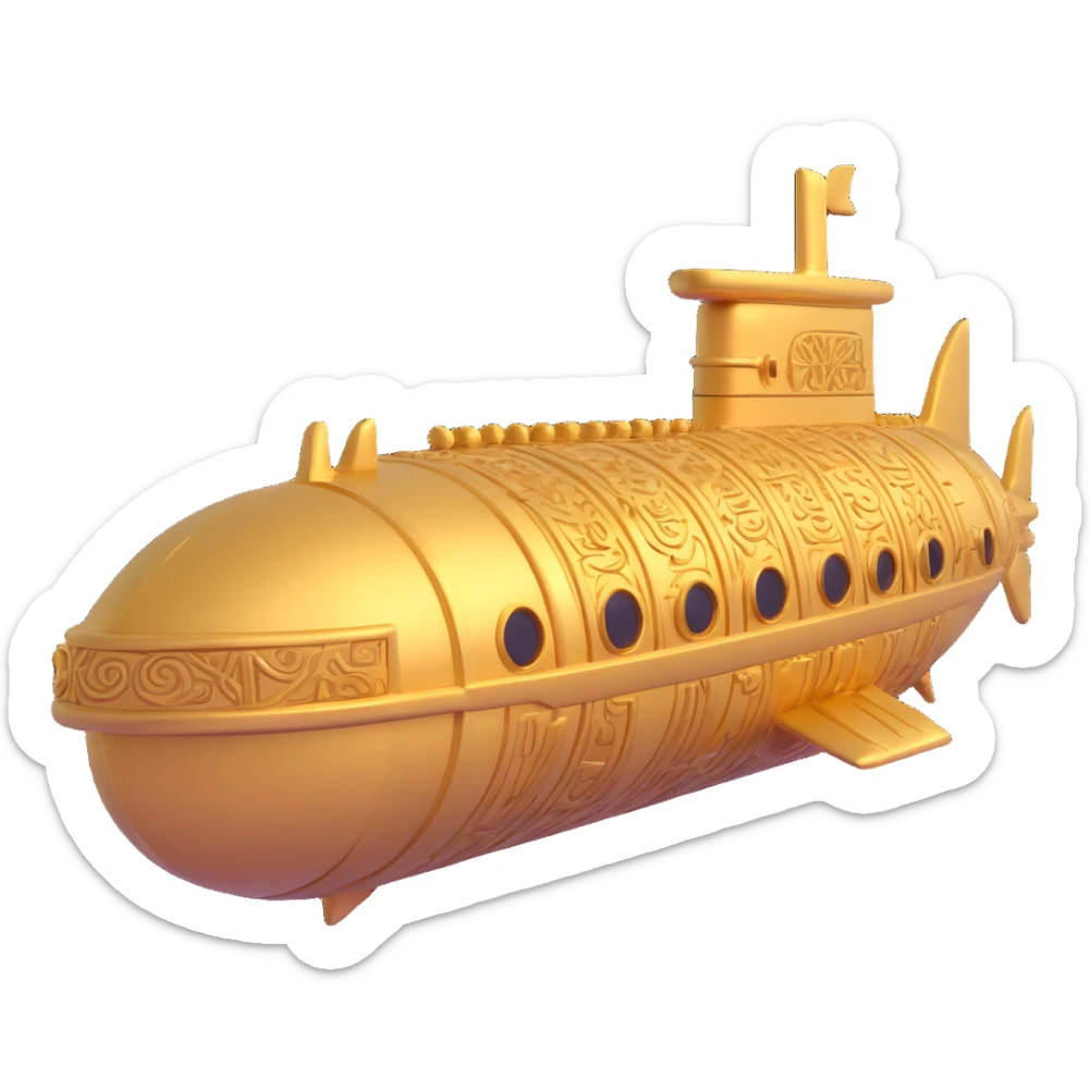 ancient Anunnaki golden submarine underwater with cuneiform carvings and ornate details sticker