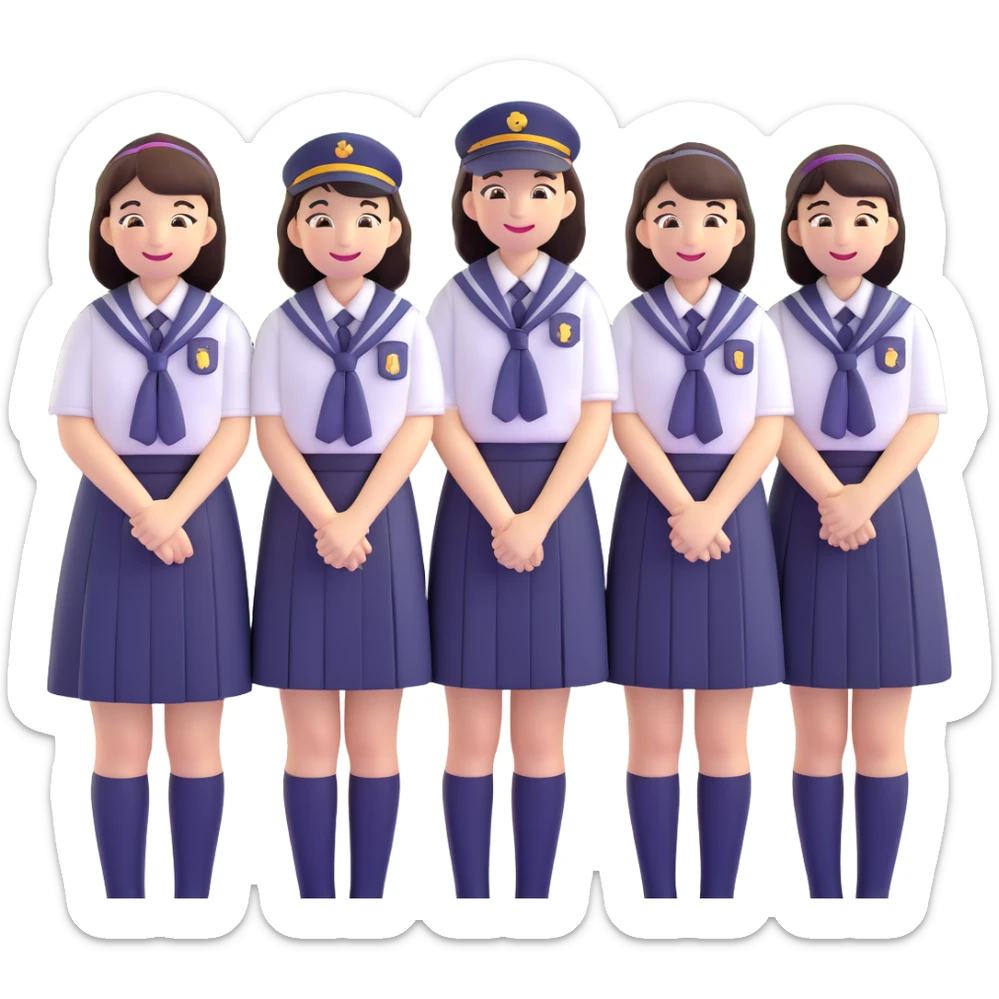 Japanese female high school student in group photo with classmates at Hiroshima Peace Memorial sticker