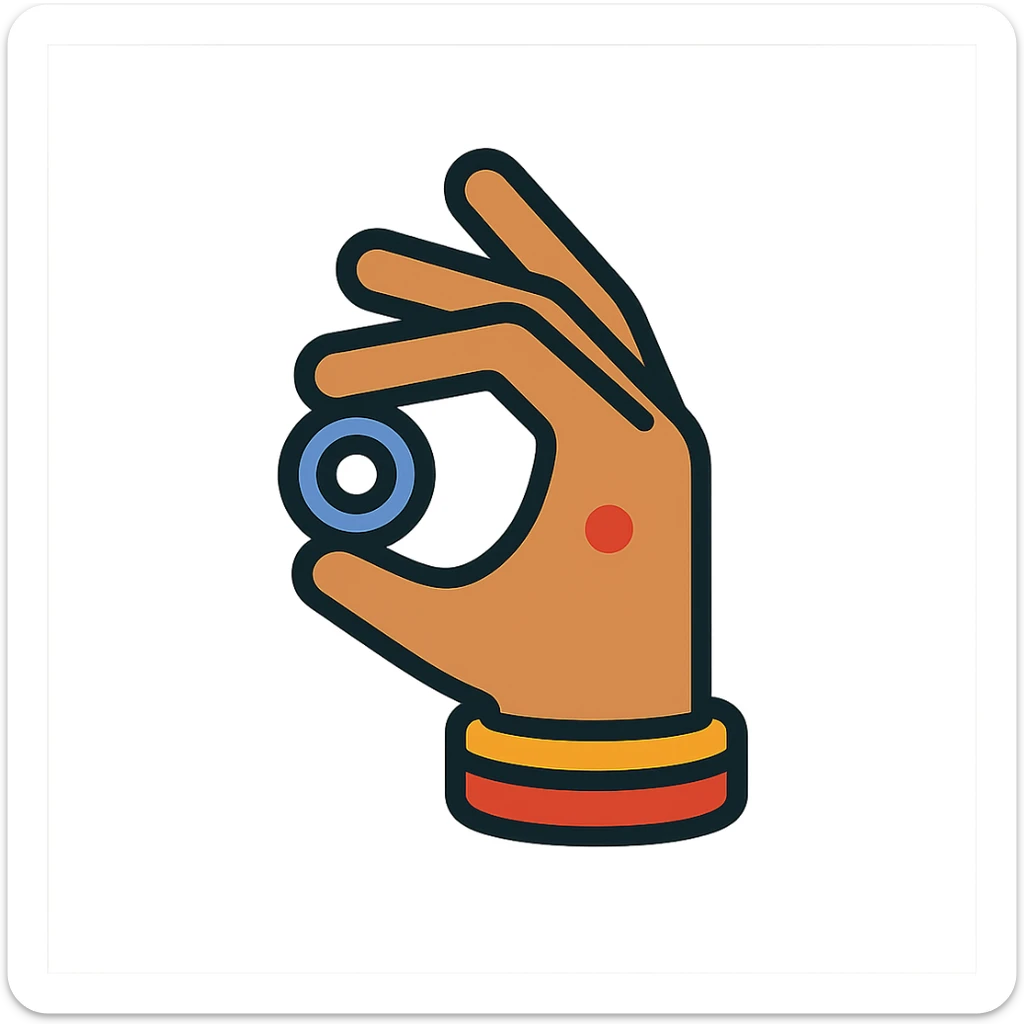 Indian hand performing 'nazar utarna' gesture, color outline icon style, playful and modern sticker