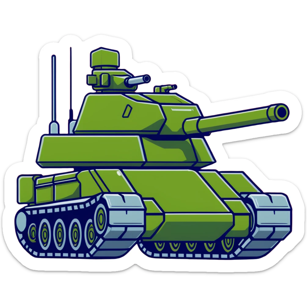 green military battle tank with armored body and large cannon sticker