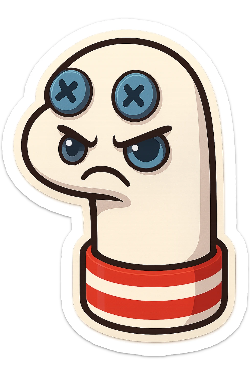 sock puppet with button eyes, angry sticker