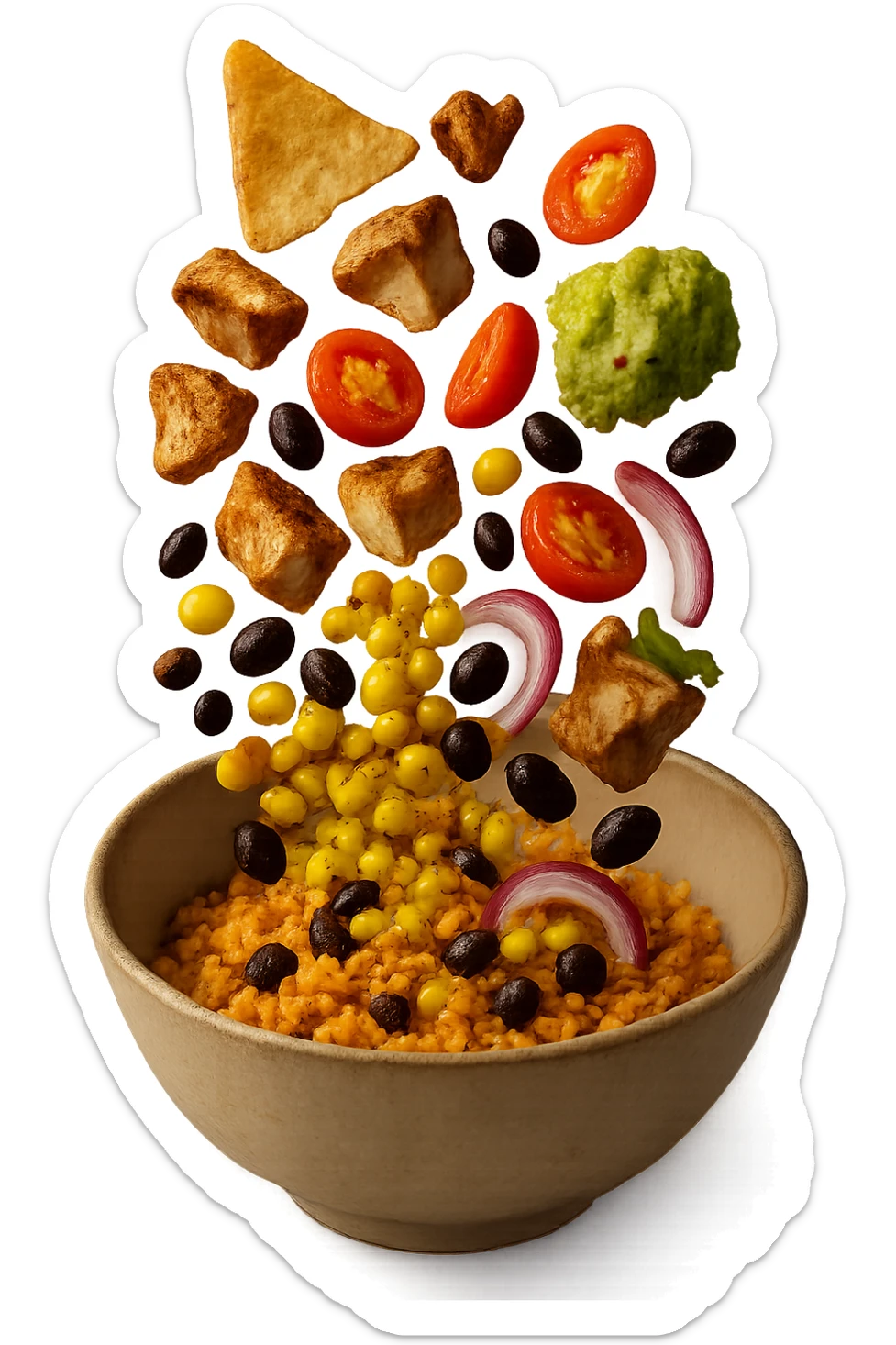 bowl in cui cade cibo da ristorante, iperrealistico 4k sticker