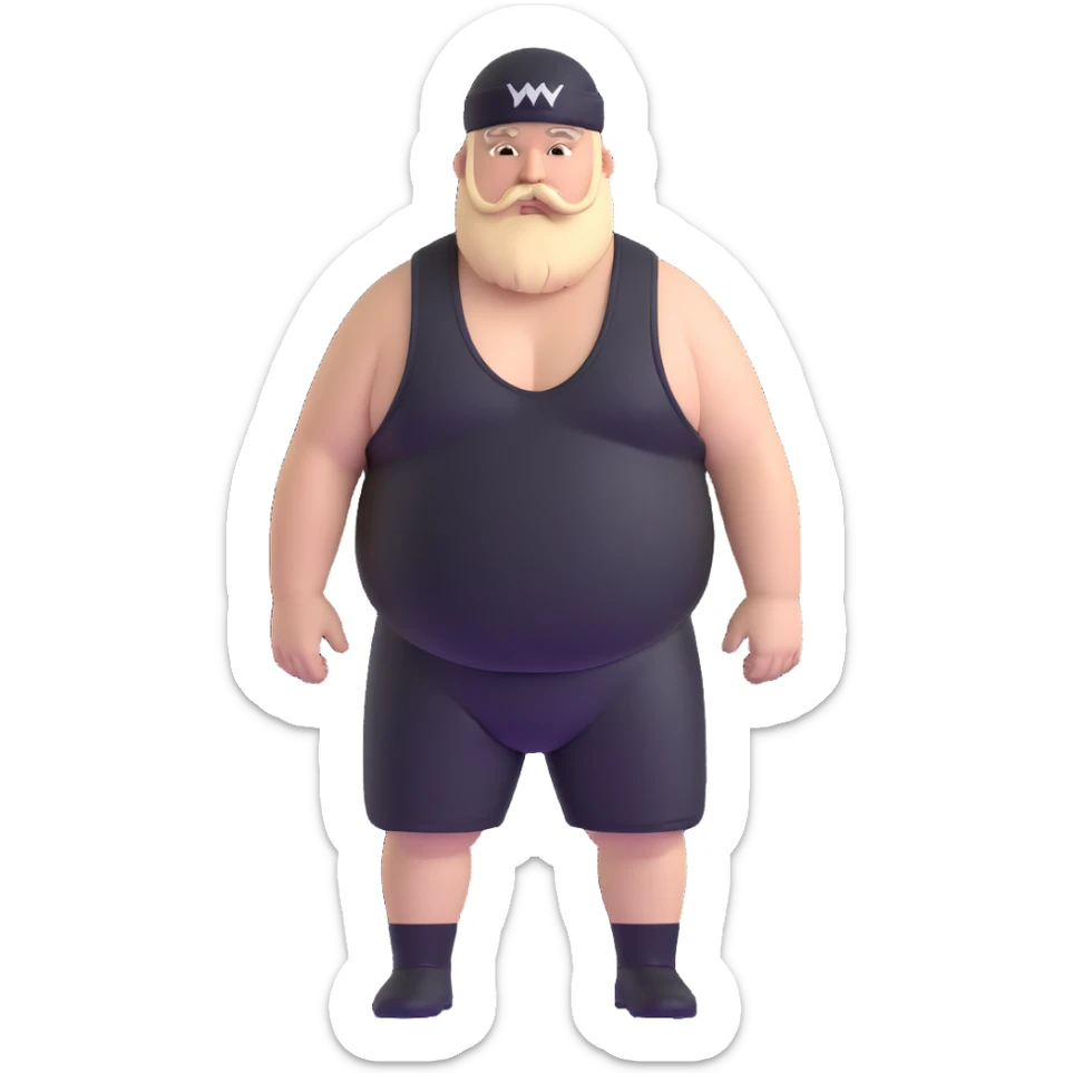White skin fat guy with black durag, beard and mustache in wrestling singlet sticker