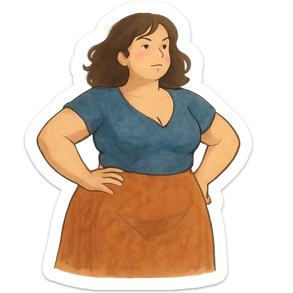 ghibli style soft and artistic illustration of a confident woman with a curvy figure sticker