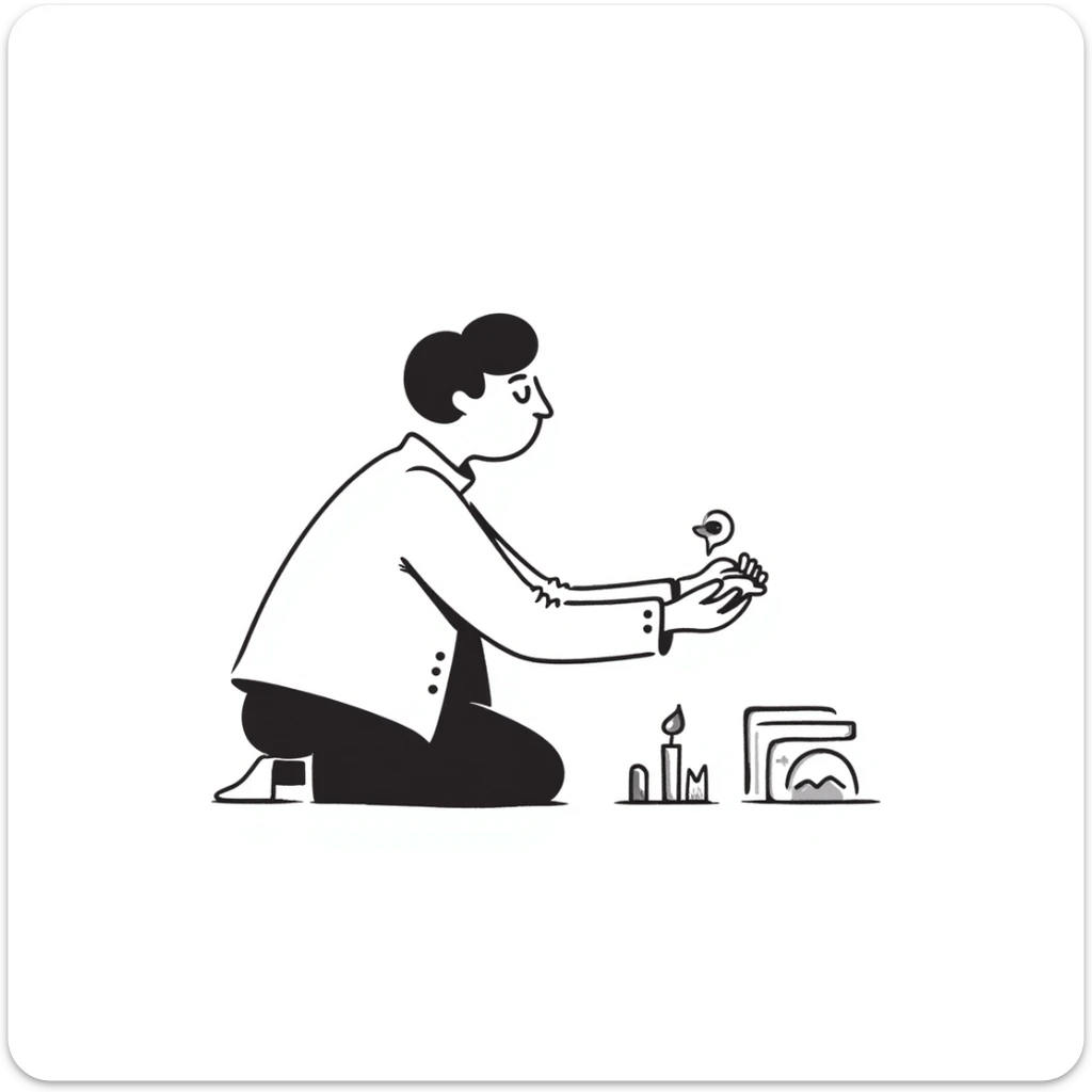 hand-drawn doodle of a perfectionist organizing objects in a straight line, neat and tidy, with text 'perfectionniste' sticker