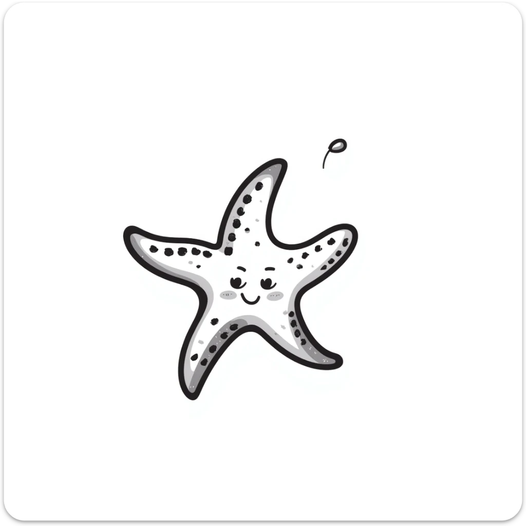 hand drawn starfish with detailed texture and little dots, playful sea creature sticker