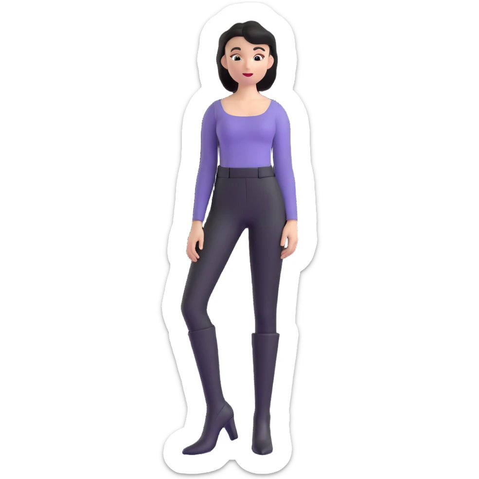 girl with oval-shaped flat-top head wearing tight black pants and black medieval high-heeled boots sticker