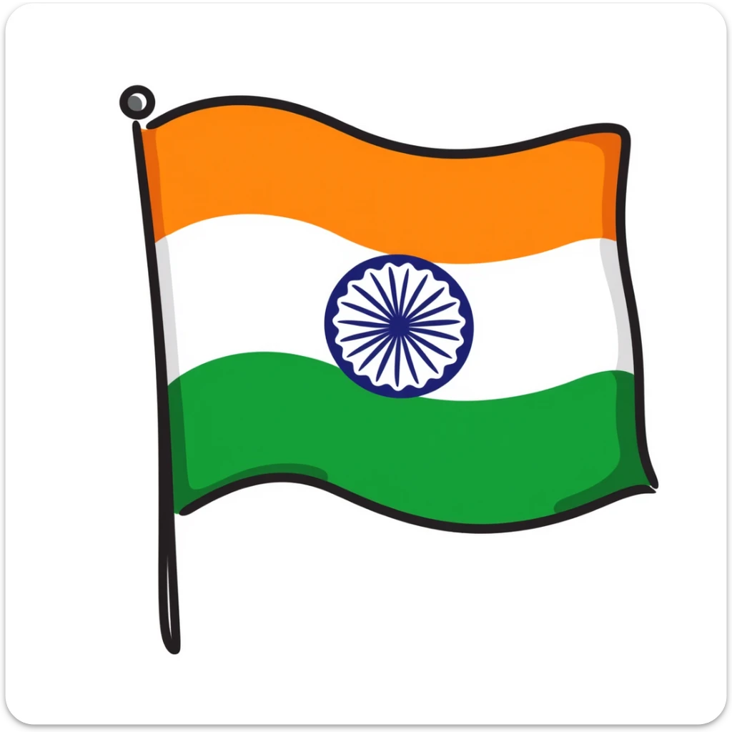 Indian flag, tricolor with saffron, white, and green horizontal stripes and a blue Ashoka Chakra in the center sticker