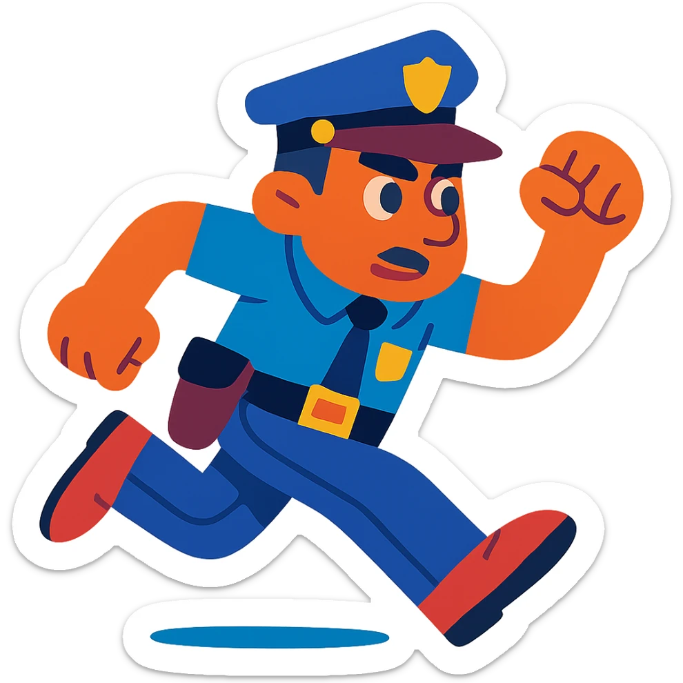 running police officer, vibrant toon style, creative and colorful sticker
