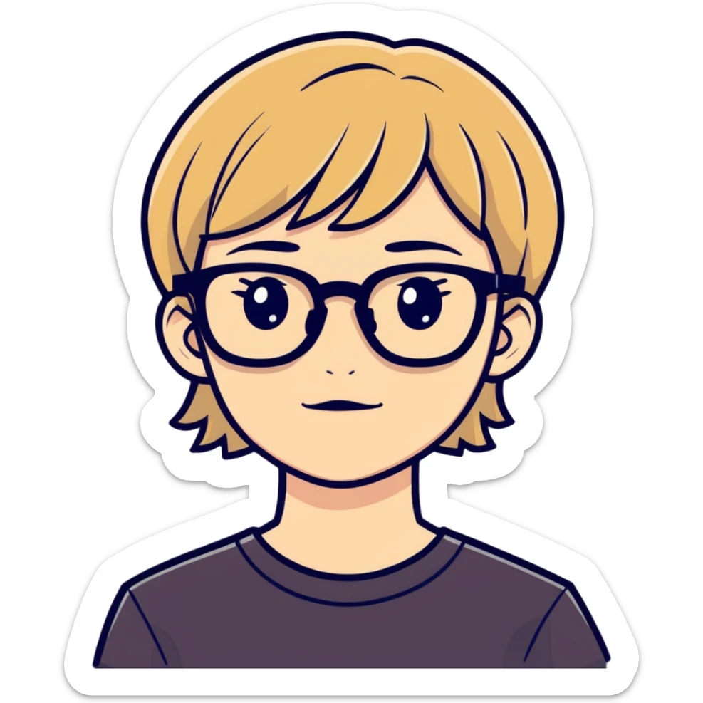 Angry fussy short dark blonde hair with glasses face sticker