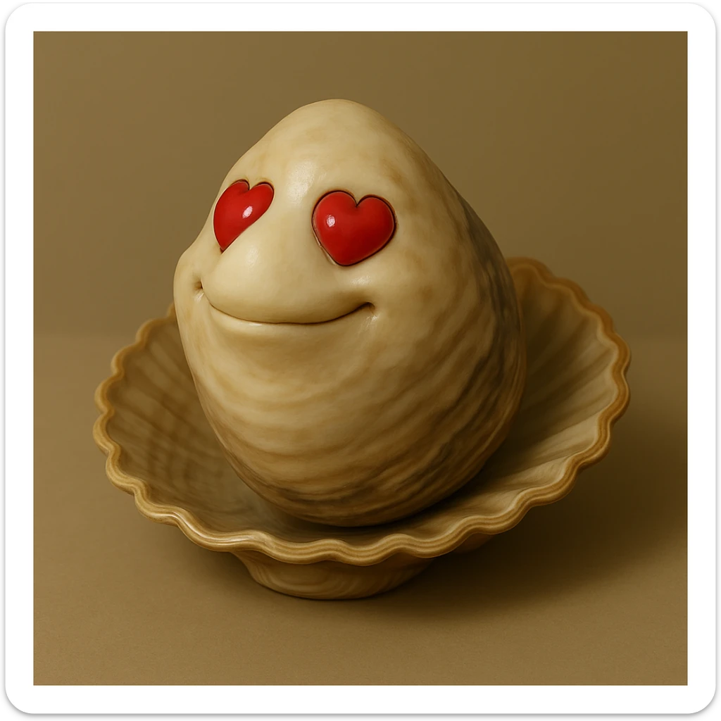 A cute oyster with a proud expression, chin raised, small smile, in photorealistic style. sticker