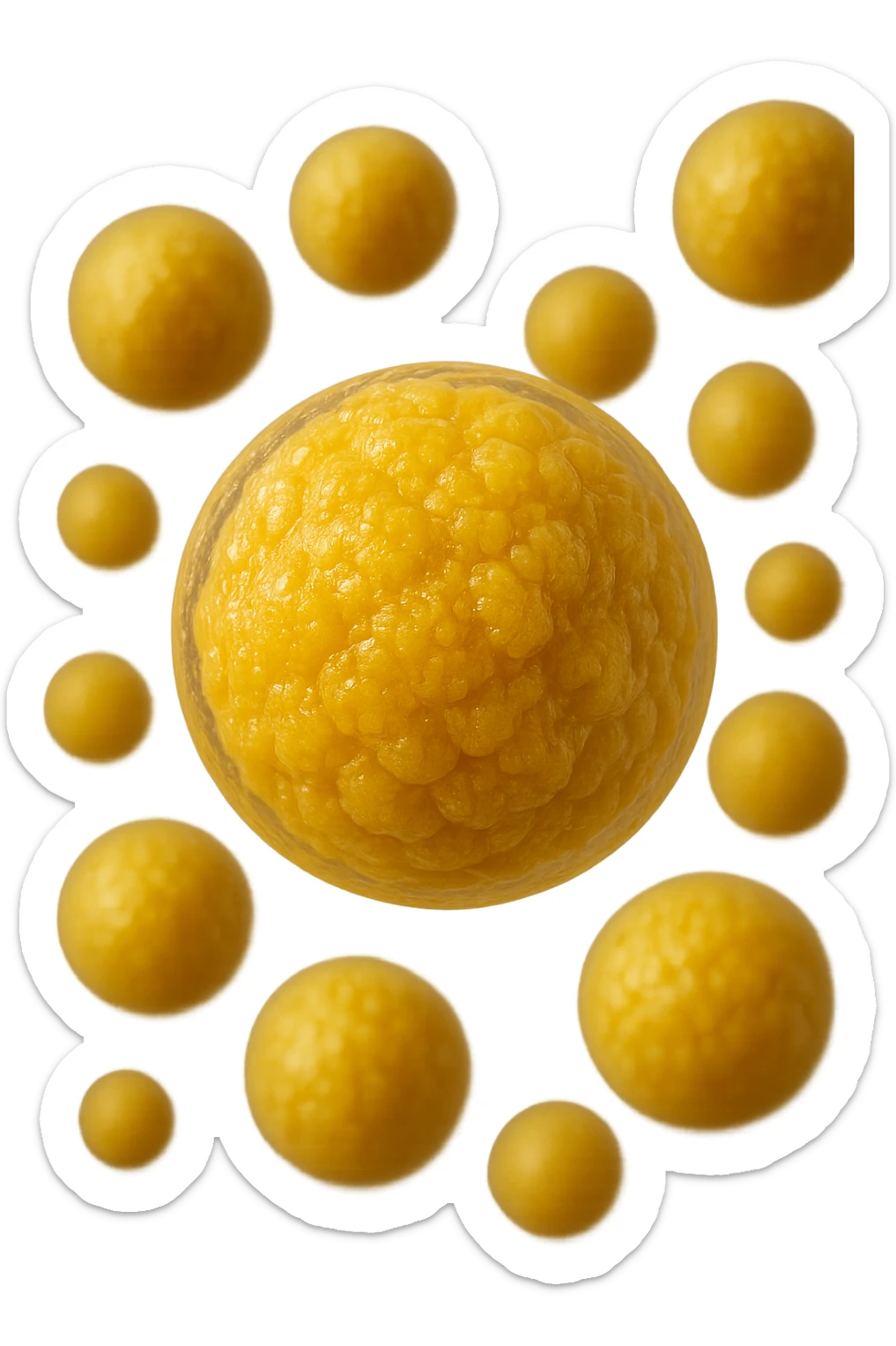 adipociti (cellule gialle) anatomiche realistiche fluttuano in aria, iperrealistico 4k sticker