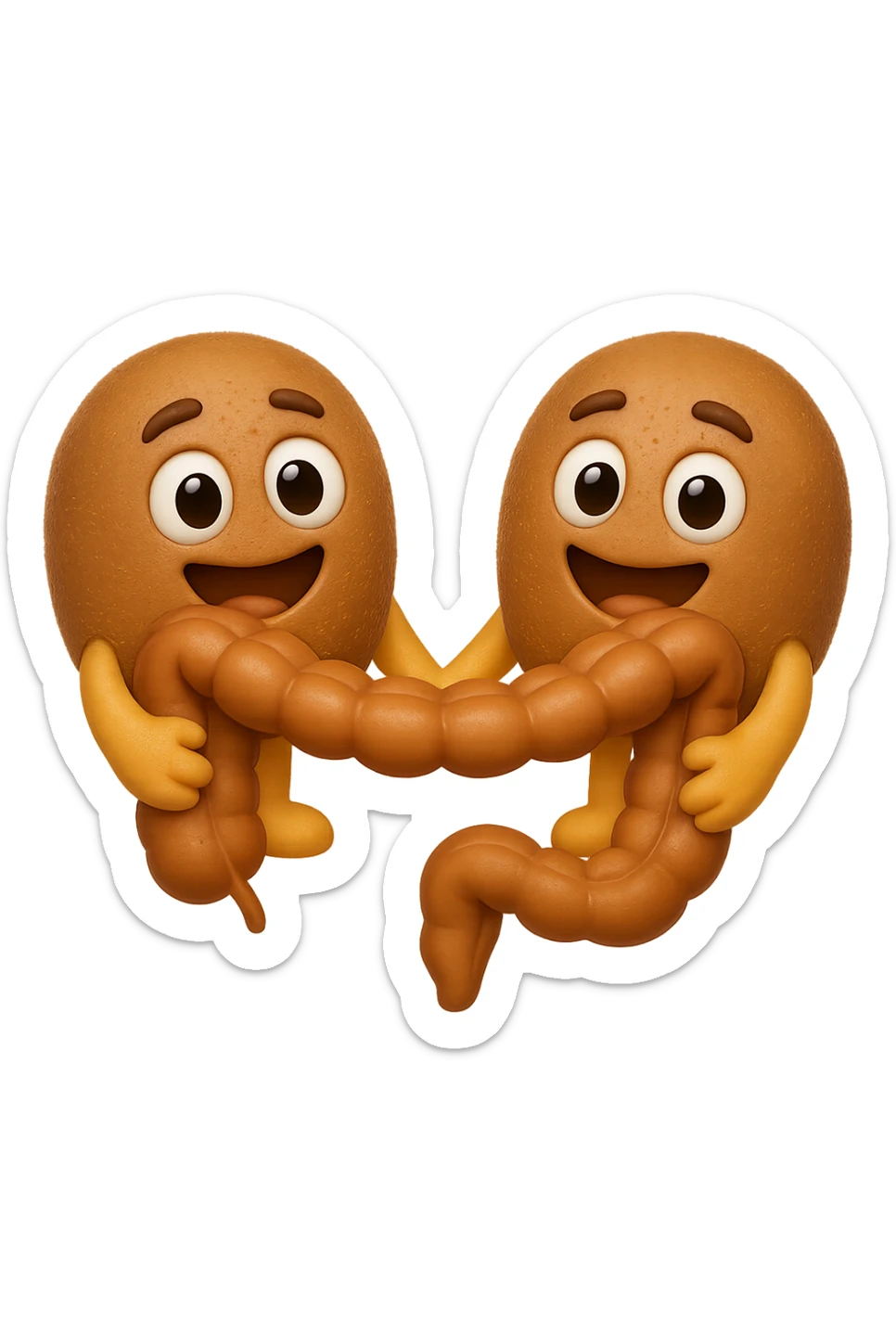 emoji stile iphone di kiwi che tengono in mano un pezzo di colon con espressione felice in volto, iperrealistico 4k sticker