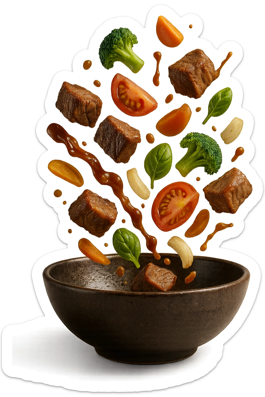 bowl in cui cade cibo da ristorante, iperrealistico 4k sticker