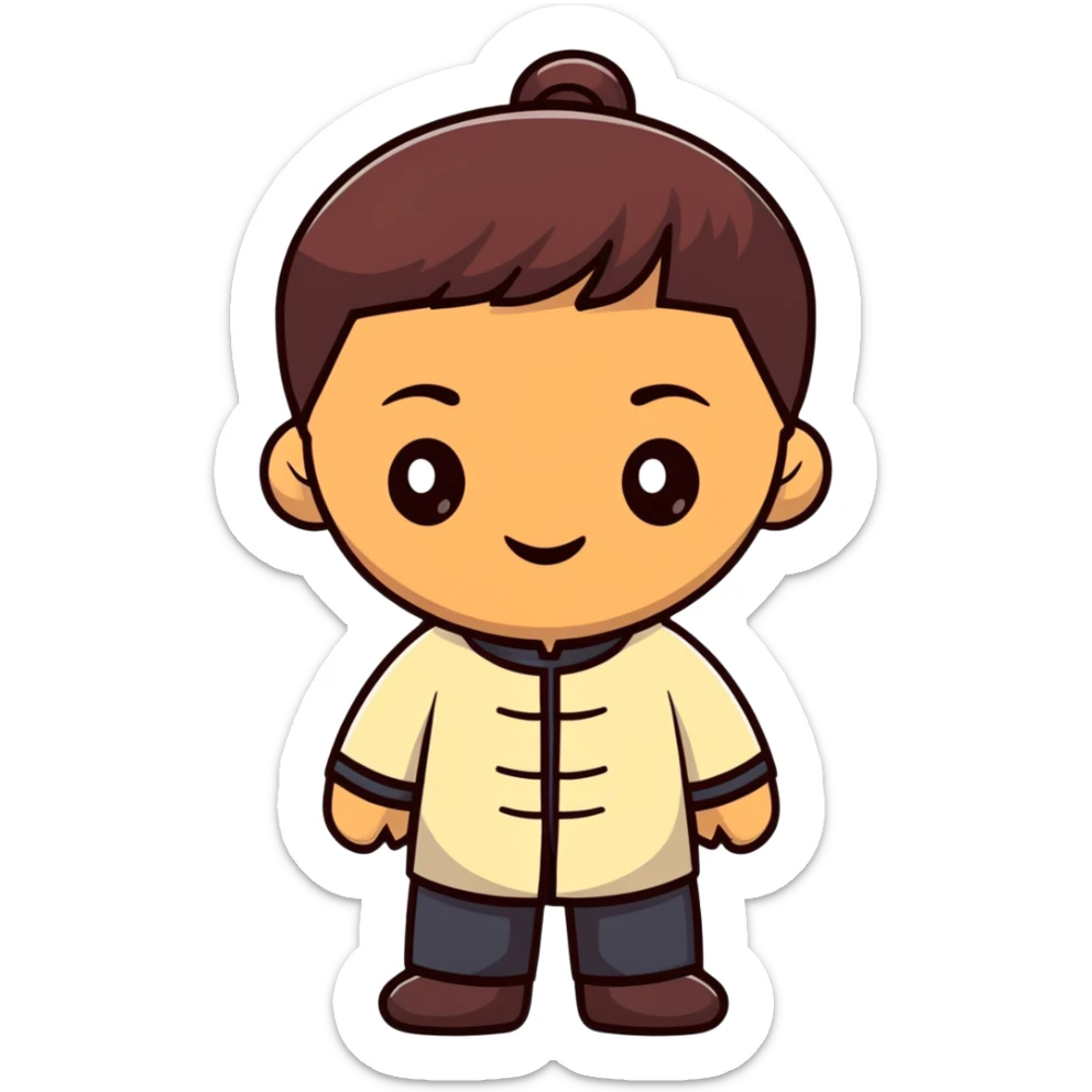 Person with Chinese appearance, darker skin tone, and narrow eyes, friendly expression sticker