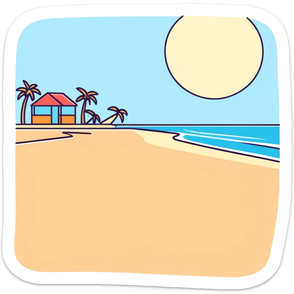 A beach with nice blue greenish water and bird flying in a what moon look, relaxing touch the water it turns sparkling blue sticker