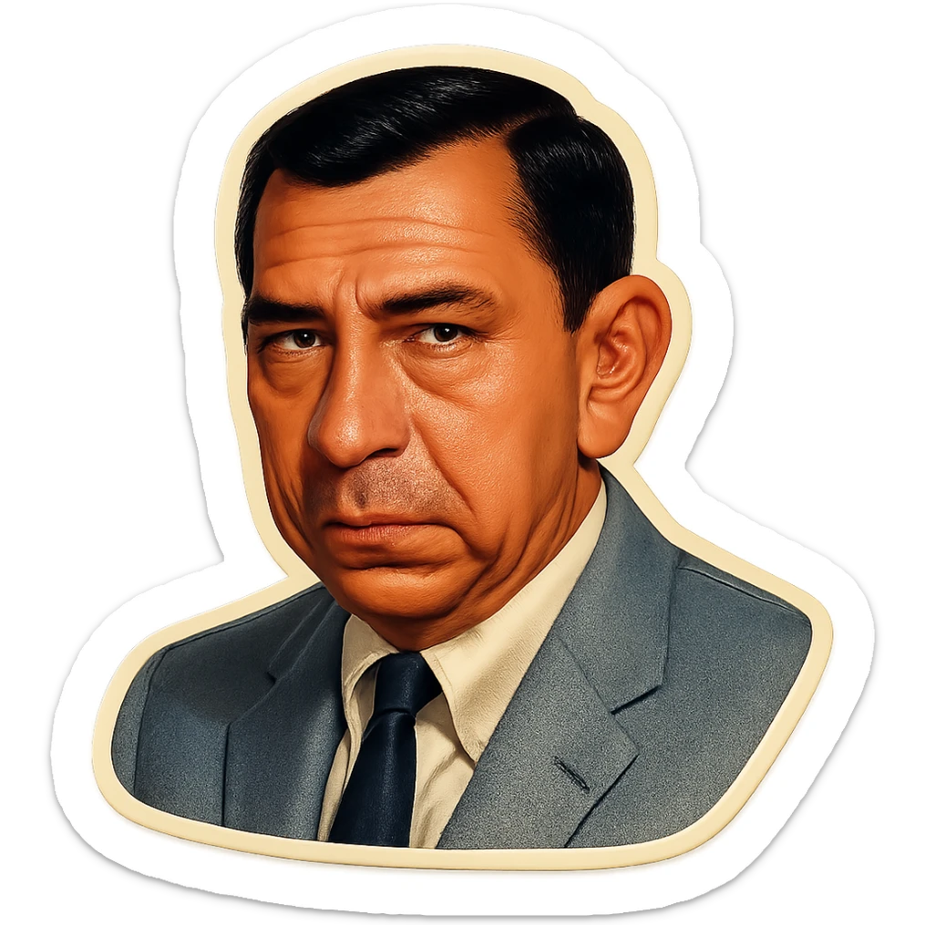 Portrait of this man in retro stickers style, close-up, no text, neutral background. sticker