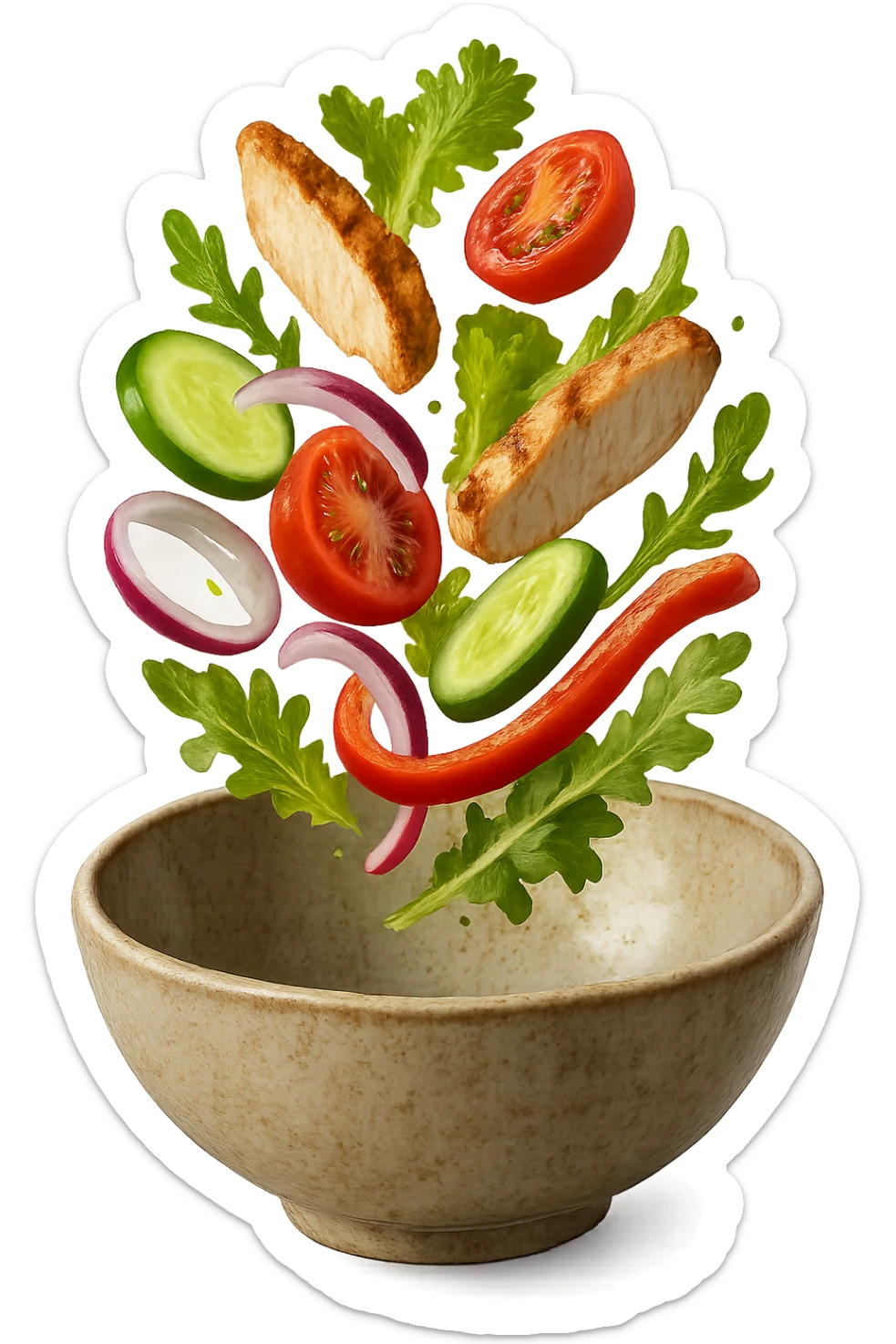 bowl in cui cade cibo da ristorante, iperrealistico 4k sticker