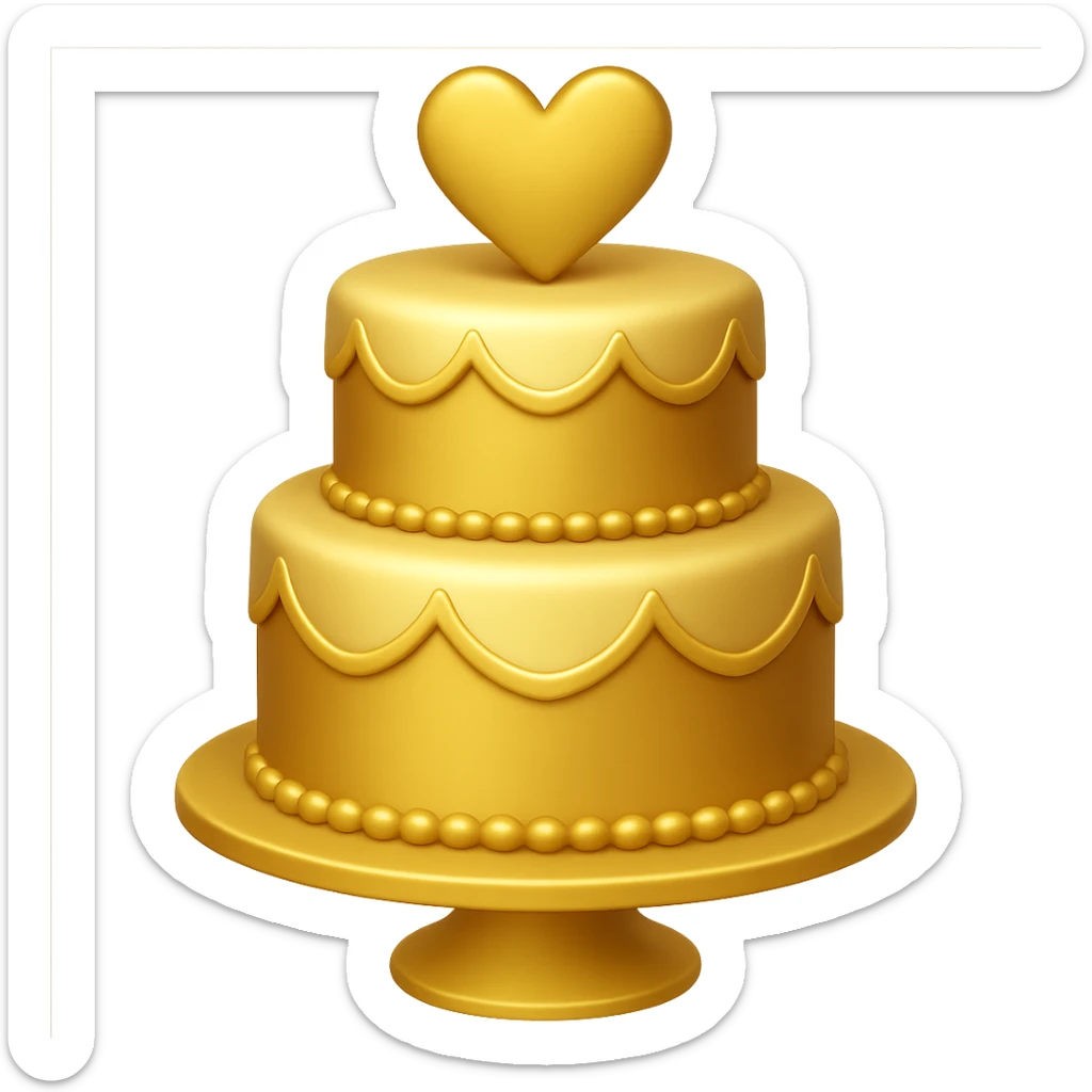 Add gold accents to the red wedding cake with two tiers and hearts. Keep the background transparent. The style is emoji style with concise and simple details. sticker