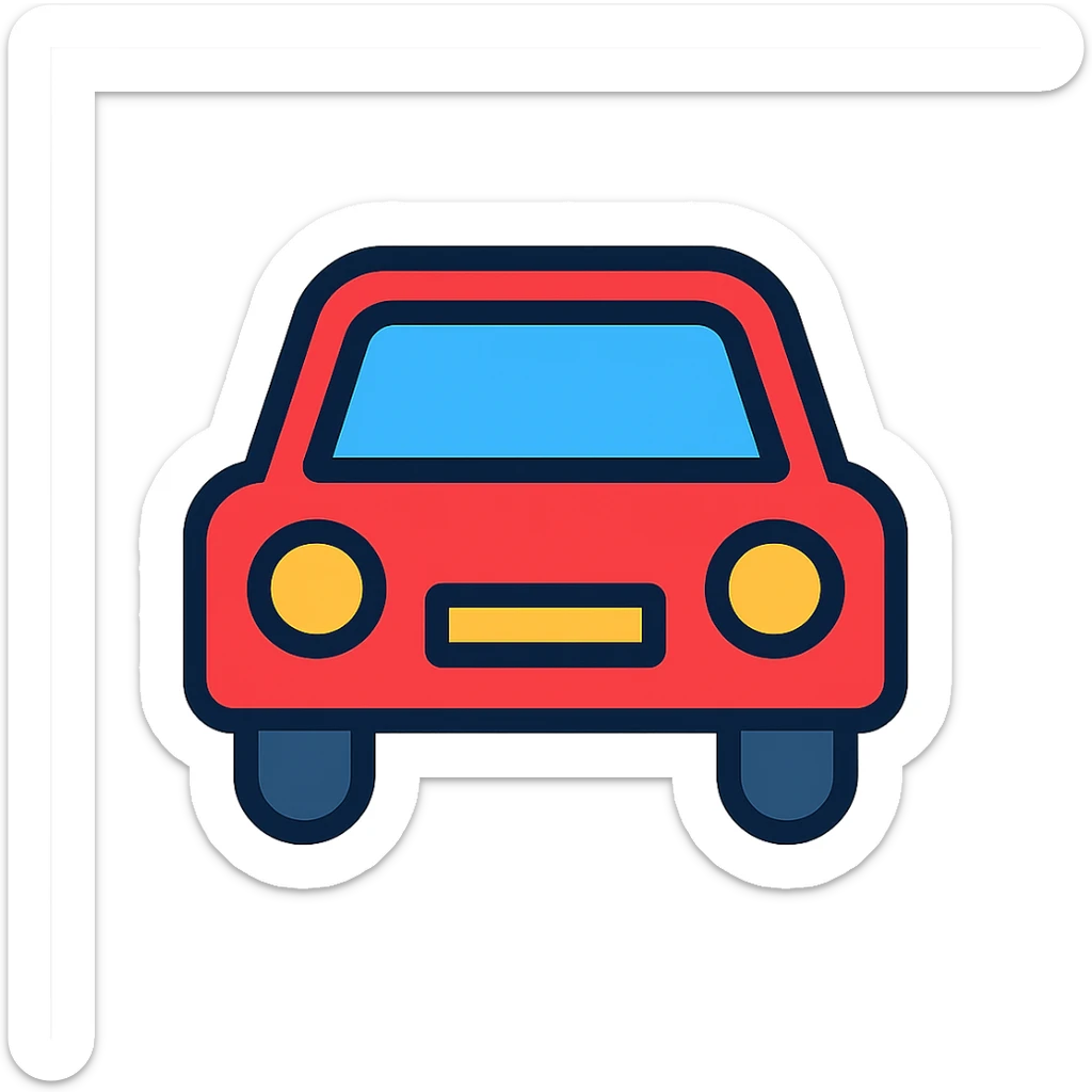 car icon, color outline style, black outlines with subtle color fill, modern and friendly sticker