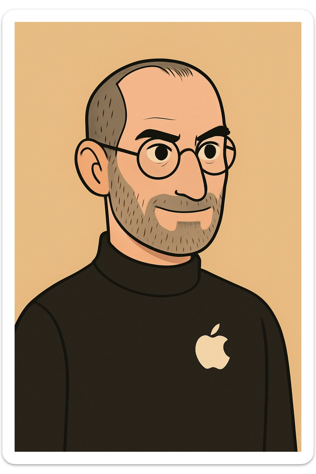 Add a small minimalist Apple logo to Steve Jobs' turtleneck, keeping the minimalist style of the image. sticker