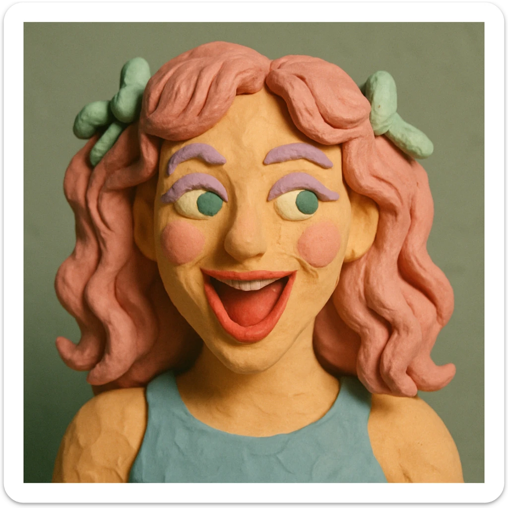 Chappell Roan with playful expression in pastel colors in claymation style sticker