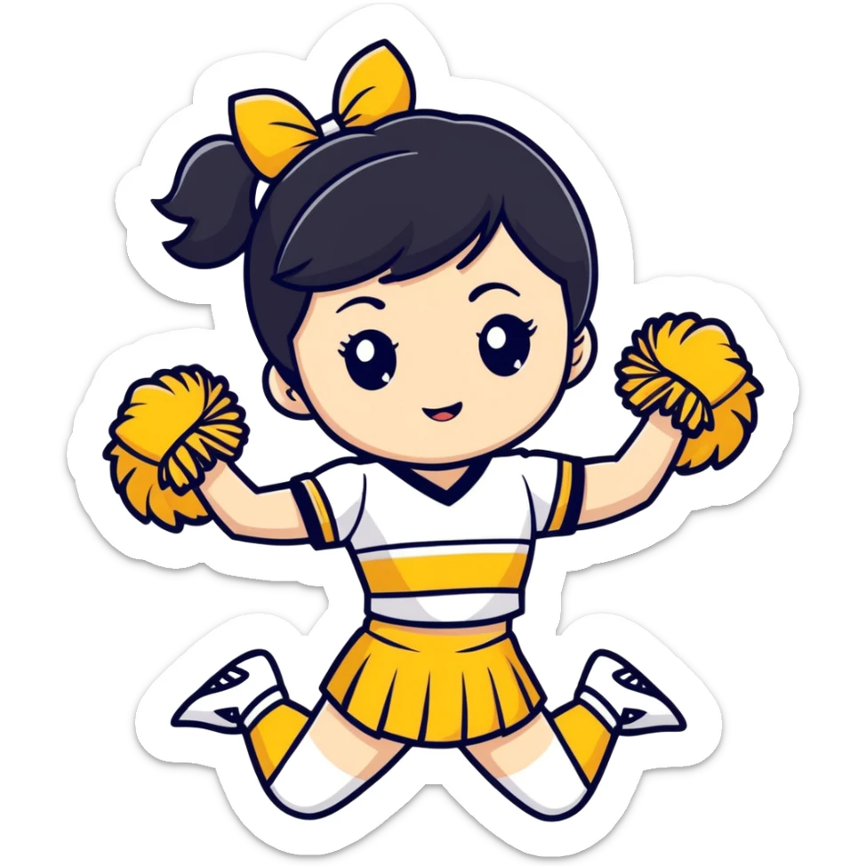 Girl Cheerleader with black hair in black and gold uniform  sticker