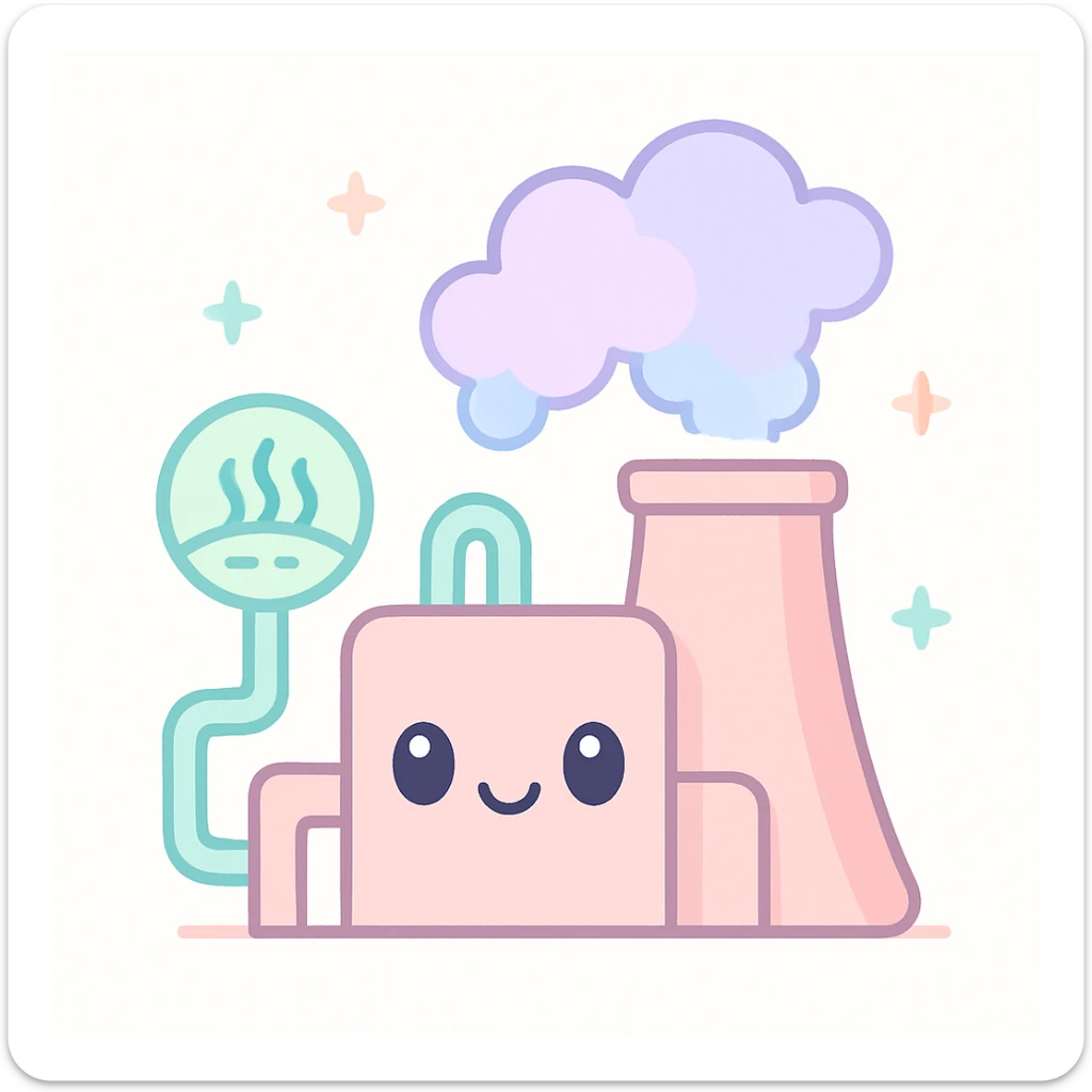 geothermal energy plant, steam rising, eco-friendly look sticker